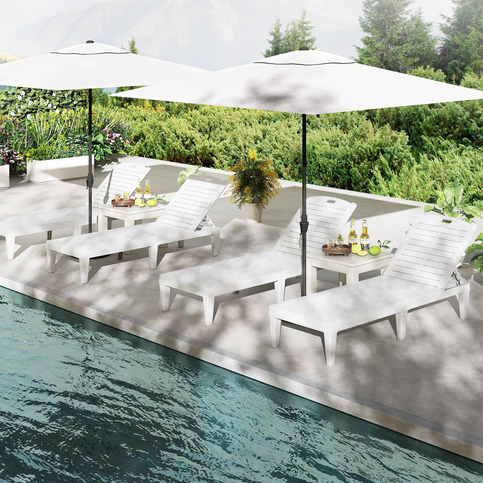 COSTWAY 2 Tumbonas Jardin Exterior, PP, Tumbona Reclinable con Respaldo Ajustable en 5 Posiciones, Espreguiçadeira Jardim Playa Piscina Exterior, 156 x 55 x 83 cm, Carga 160kg (Blanco)