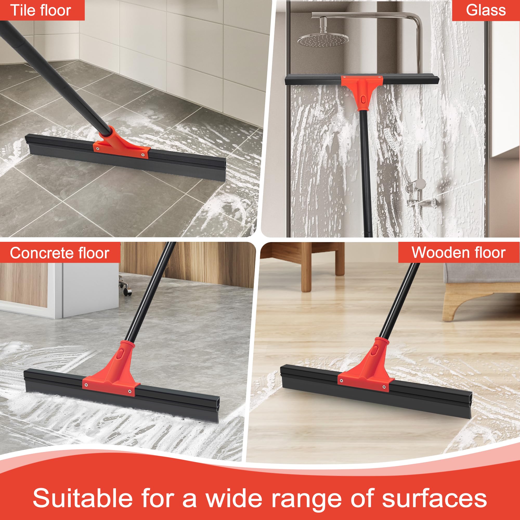 DALIPER 44.5cm Tergipavimento Pavimenti Tira Acqua Pavimenti con 148 cm Manico, Spingiacqua Spazzola per Doccia, Bagno, Garage