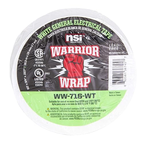Miniatura 4 de NSI WW-716-WT WarriorWrap General Cinta eléctrica de vinilo de 7 mil, 34" de ancho, 60' de largo, blanco