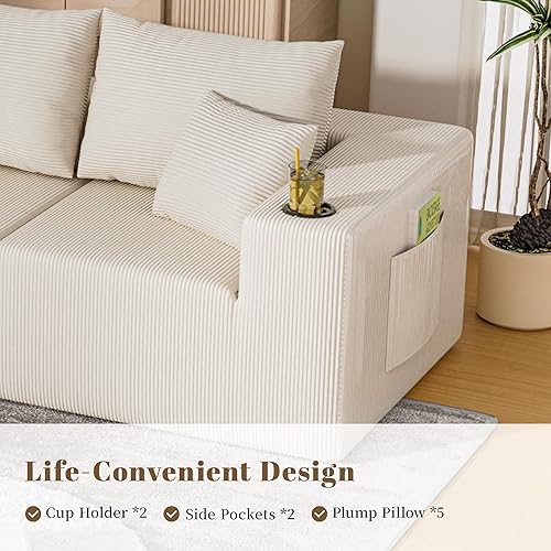 Miniatura 7 de Sofá modular Cloud de 107 pulgadas, sofá modular con diván en forma de L, sofá de pana sin hueso con asiento profundo, sofá tapizado para sala de