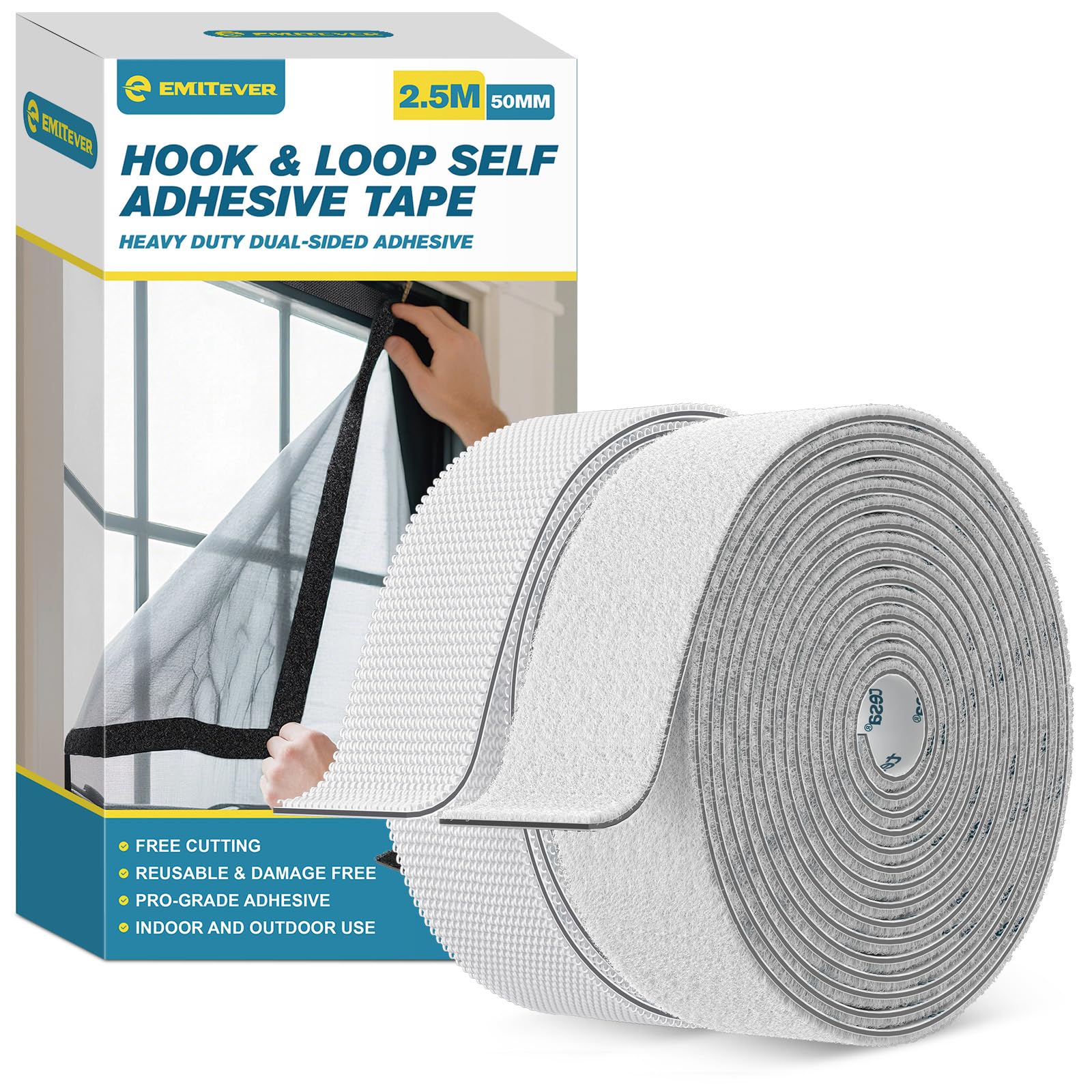 EMITEVER Klettband Selbstklebend Extra Stark- Klettverschluss Selbstklebend Heavy Duty-Doppelseitiges Vielseitig einsetzbar Tape für Innen & Außen DIY, Organisation