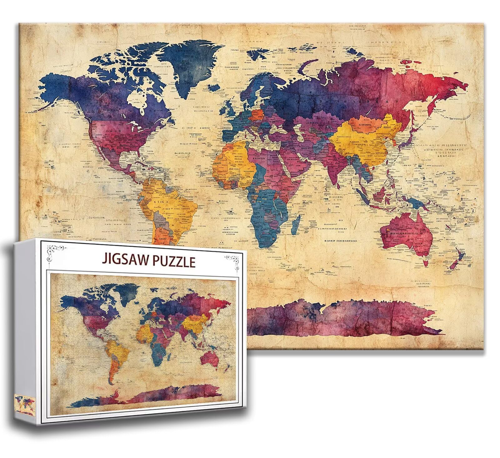 Puzzle retrò Puzzle 1500 Pezzi, Difficili Impossible Puzzle Mappa del mondo Puzzle Grandi Dimensioni per Adulti 87 x 57 cm Bambini 3 4 5 6 7 8 Anni Bambino, Bambina Rilassamento e Intelligence A-3