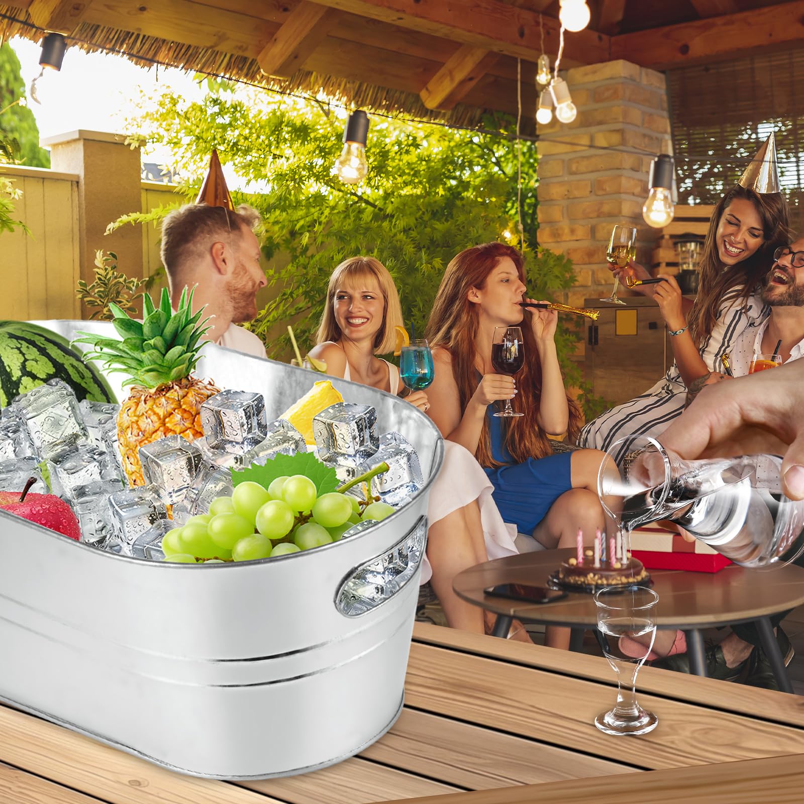 MIVIDE Paquete de 4 cubos de hielo galvanizados de 4 galones, cubos de hielo grandes de metal con asas, cubos de hielo galvanizados para fiestas, bar de cócteles