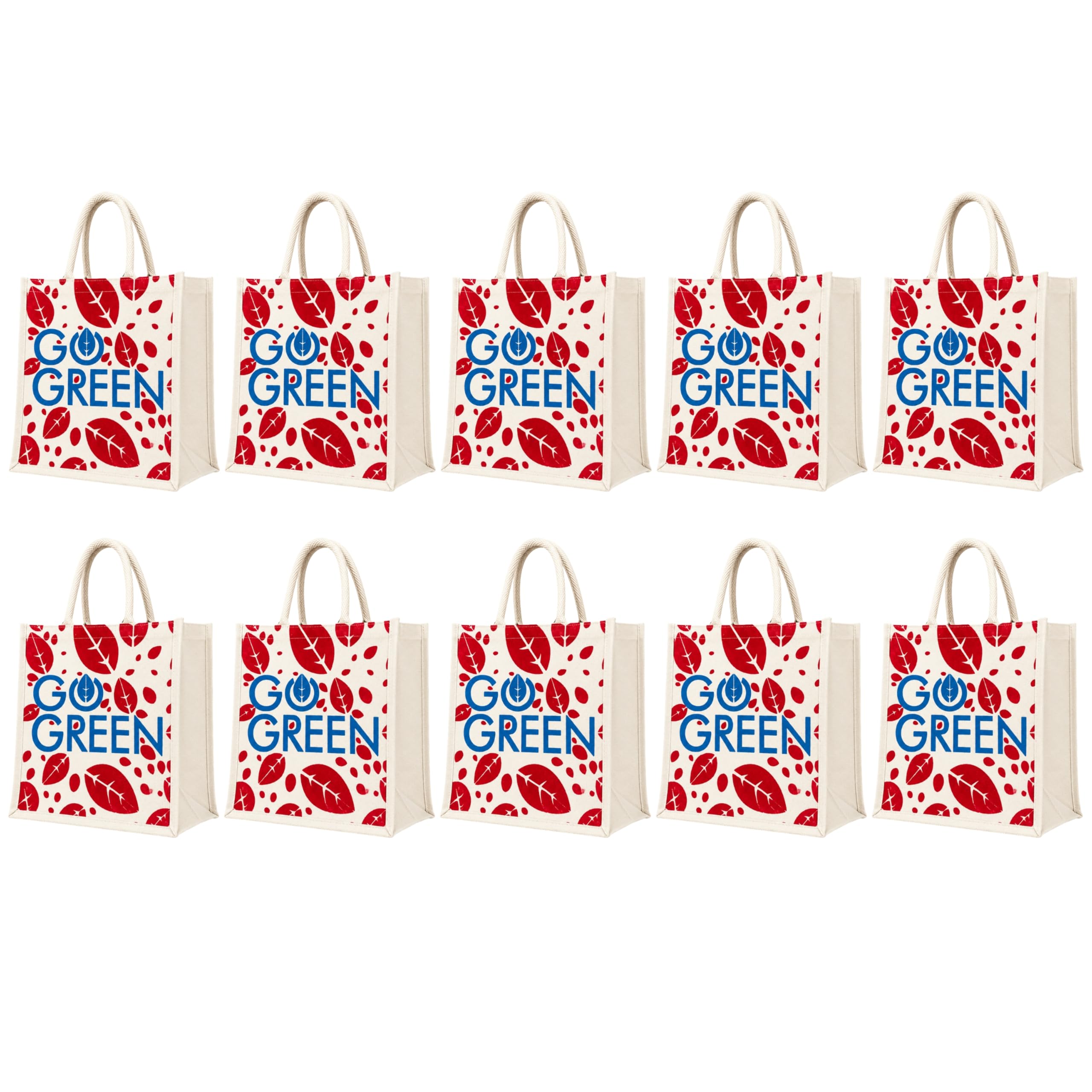 cantainoo Canvas Return Gift Bags for Wedding, Birthday & Festive Functions | Reusable Canvas Tote Bags with Handles(Pack of 10) (Red Leaf-Zip)