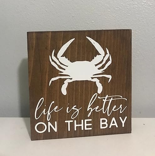 Interesting Wooden Sign Life is better on the bay - Maryland Eastern shore sign - crab decor - bay life - shore house decor Wooden Signs With