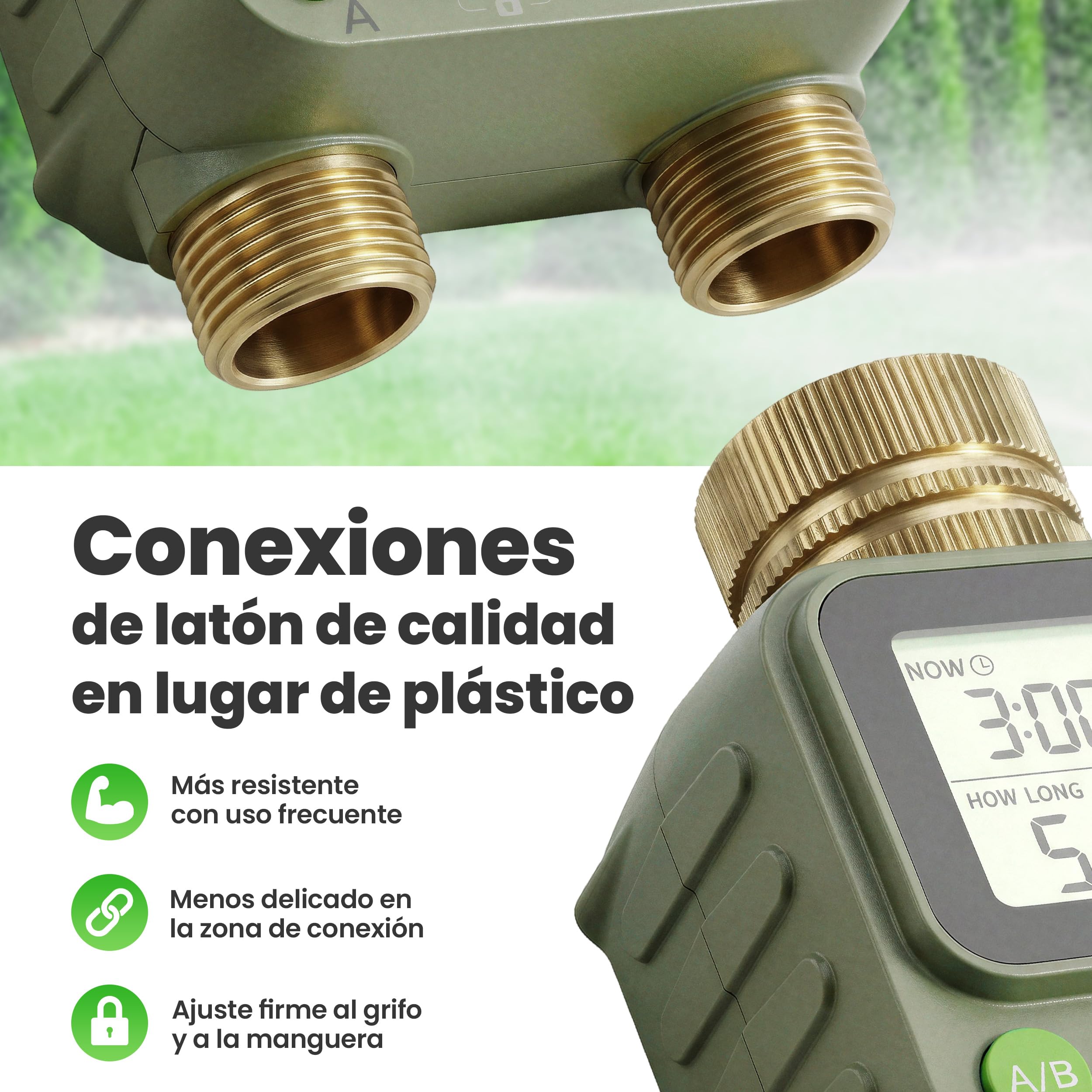 rainfactory - Programador de riego automático 2 Salidas, Temporizador riego a Pilas IP65 con Pantalla LCD, 4 programas, Manual, función delay, conexión ¾ para jardín, balcón, macetas y riego Goteo
