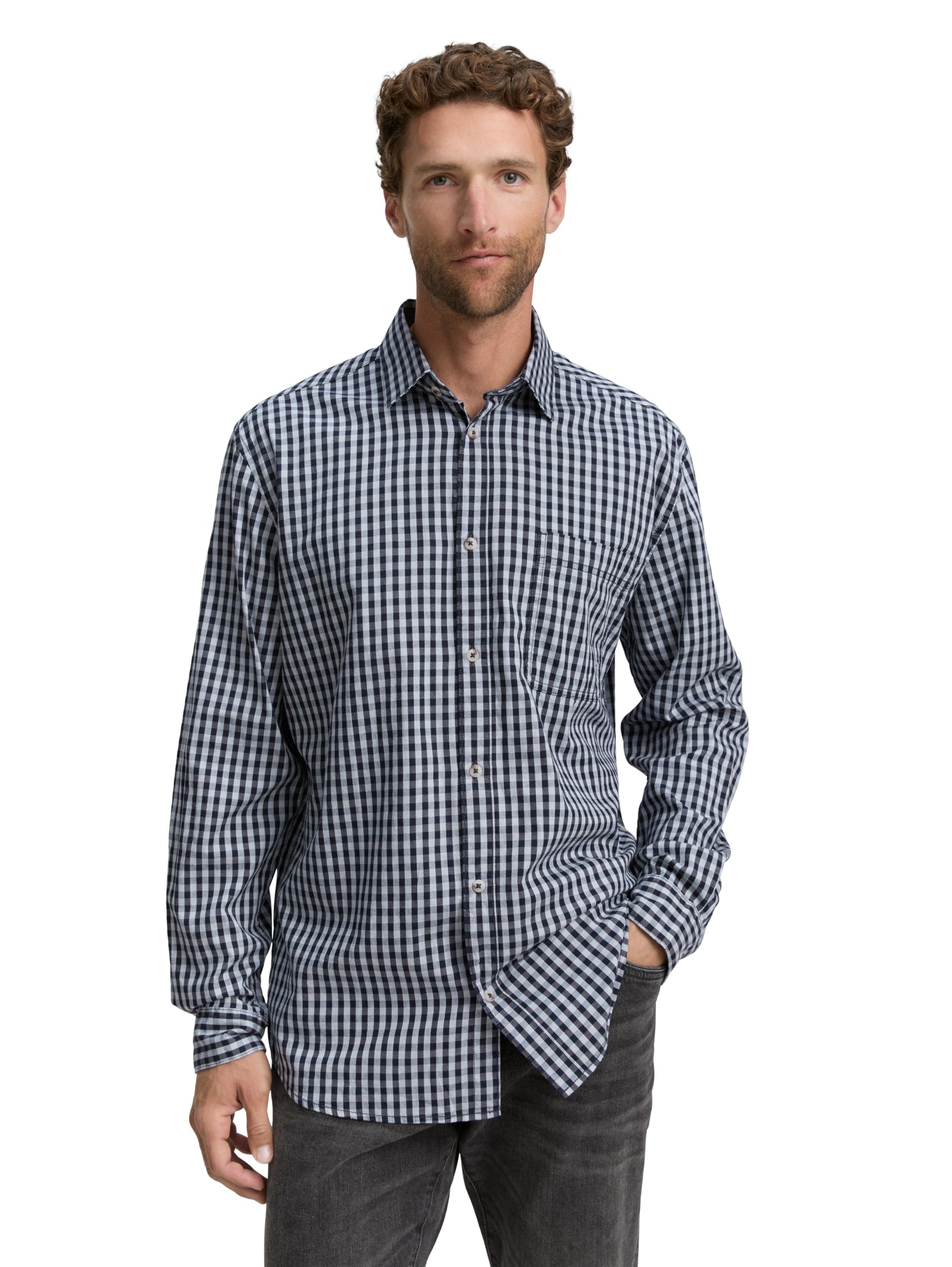 TOM TAILOR Herren Regular Fit Hemd mit Karo-Muster