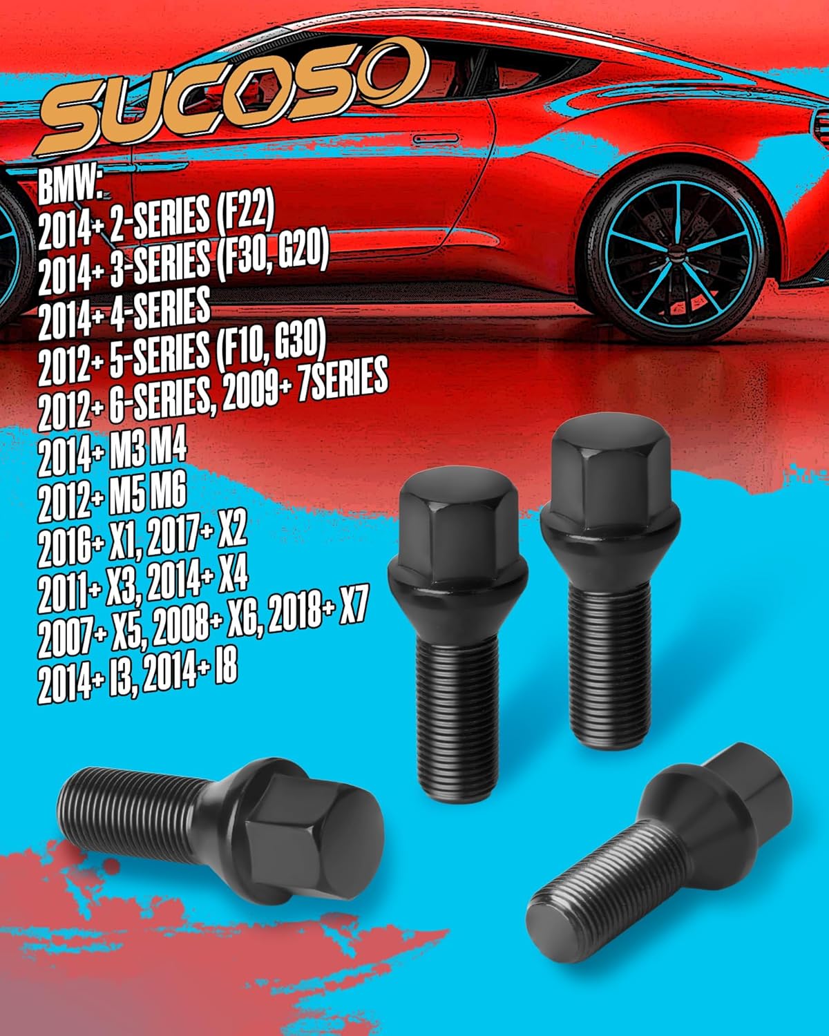 14x1.25 OEM Lug Bolts Fit for BMW 2-Series 3-Series 4-Series 5-Series 6-Series 7-Series X1 X2 X3 X4 X5 X6 M3 M4 M5 M6 i3 i8, M14x1.25 Lug Bolts Black 20PC 28mm Shank Length Conical Seat