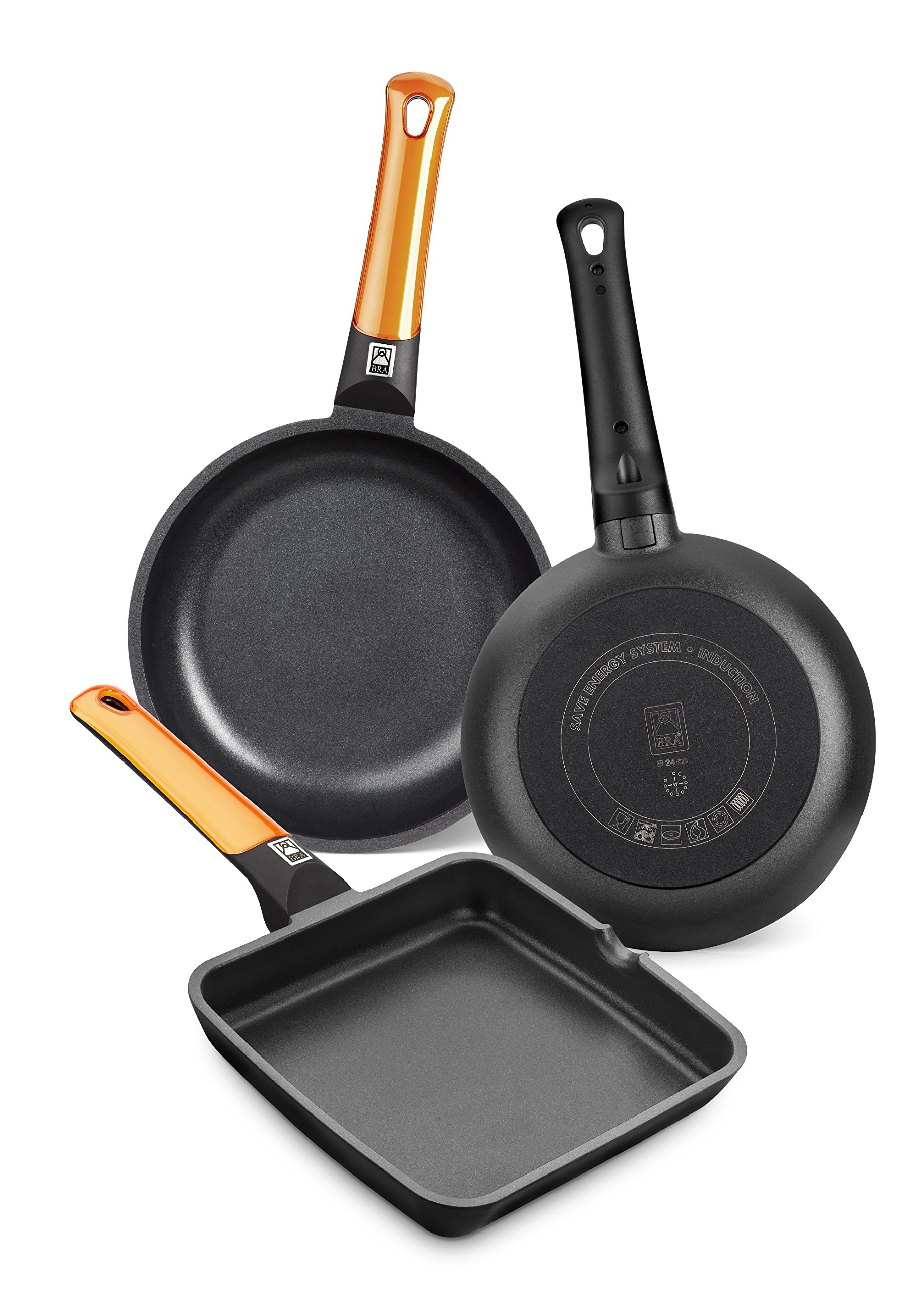 BRA Efficient Orange | Glatter Drehspieß 22 cm, Aluminiumguss | Platinum Plus-Antihaftbeschichtung, Antihaftbeschichtung, PFOA-frei, Für alle Herdarten einschließlich Induktion geeignet