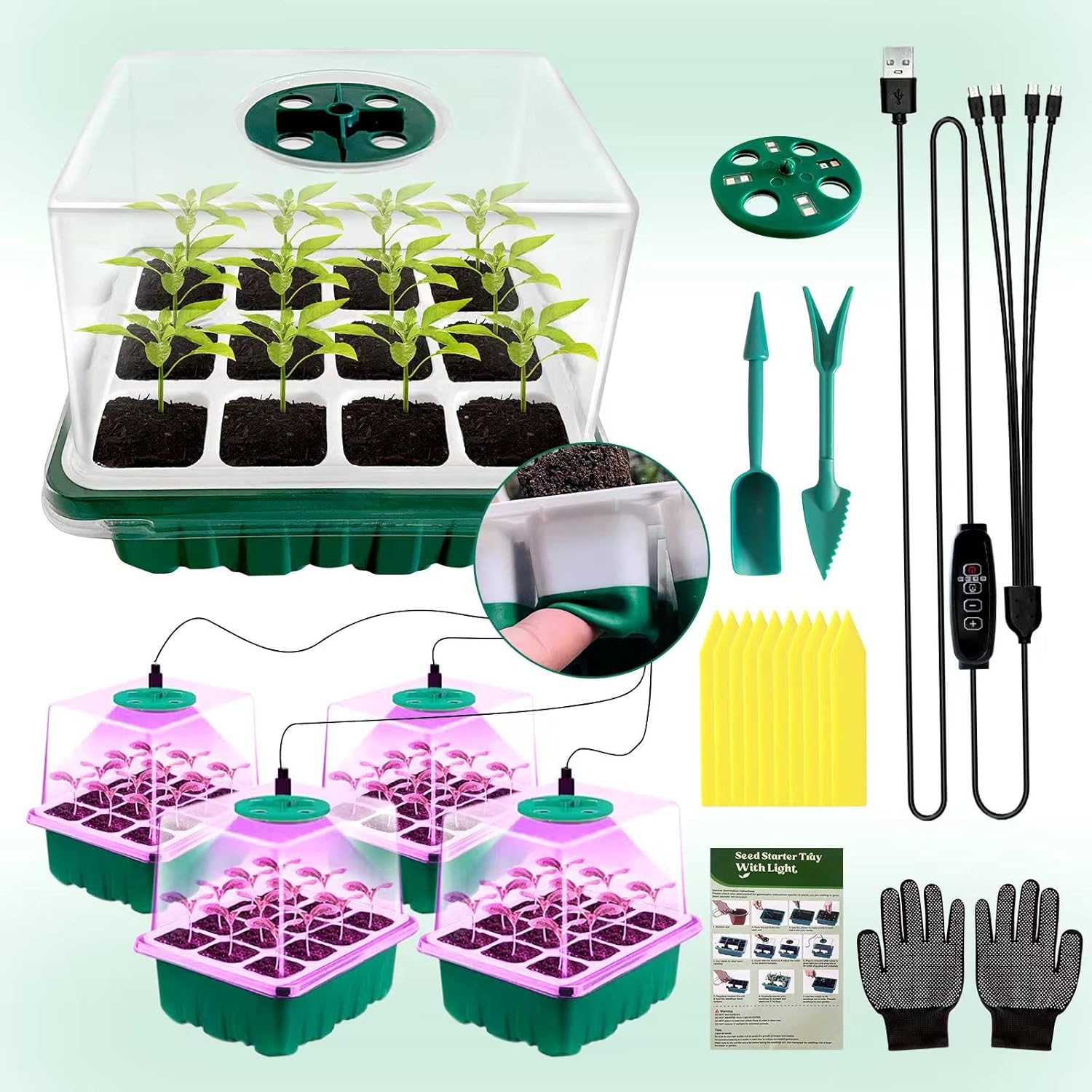 Amazon.co.jp Techsliker シードスターティングキット 4パック シードスタータートレイ グローライト付き 屋内温室