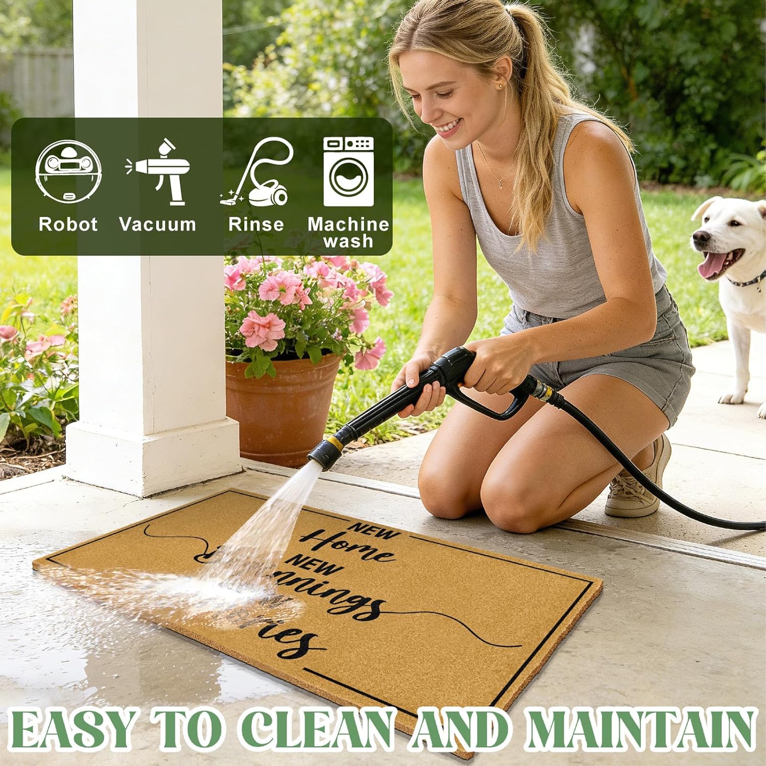 Coir Door Mat with Heavy Duty Backing Welcome Mats for Front Door Indoor Outdoor Entrance Durable Home Doormat for Outside Entryway New Beginnings Housewarming Gift Idea for Family Friends 16.9"x29.9"