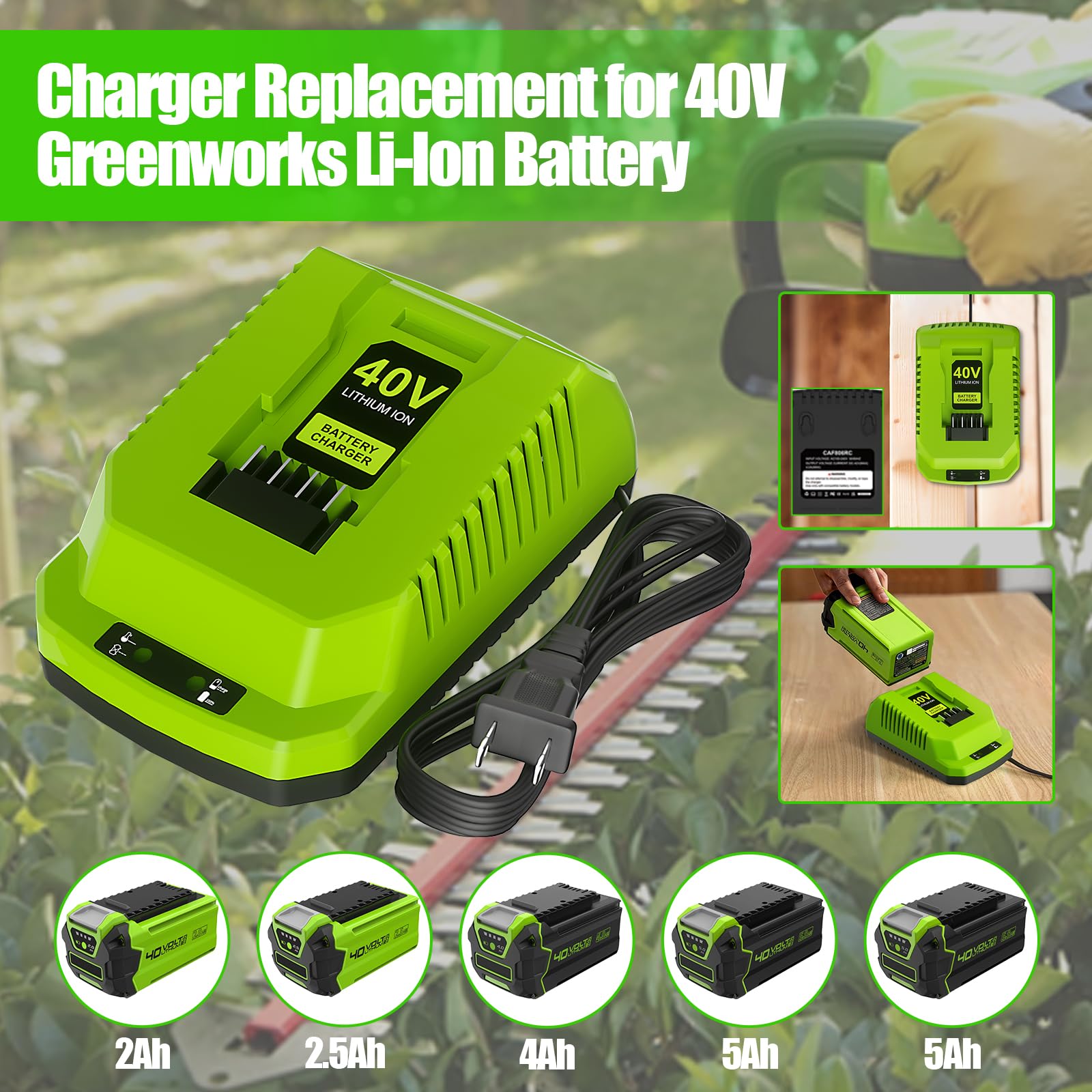 Cargador rápido de 40 voltios y 4 A, para Greenworks 40 V, carga rápida de repuesto para paquetes de baterías 29482 29462 29252 G-MAX de 40 V