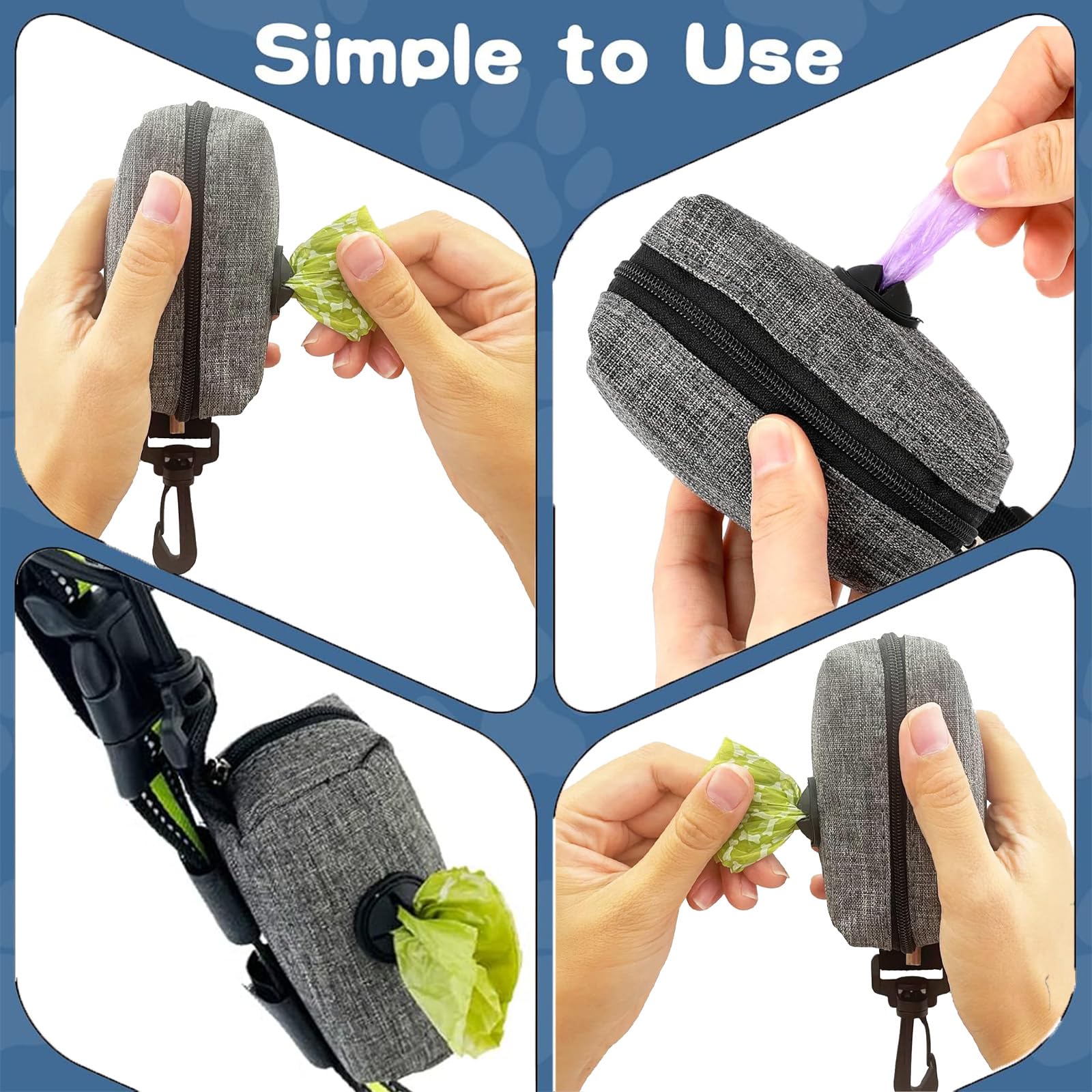 2 PCS Poo Bag Holder for Dogs Lead Poop Bag Holder, Includes 4 Rolls of Dog Waste Bags - Image 3