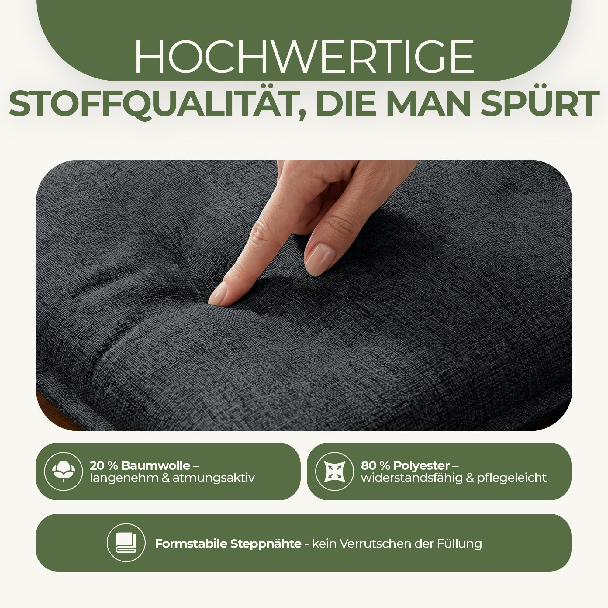 Florence Hochlehner Auflage – Gartenstuhlauflage Hochlehner mit Schaumstoff Polster, Outdoor Kissen & Stuhlkissen für Gartenstuhl, Sitzkissen Stuhl & Sitzkissen Bank, Outdoor (4, anthrazit)