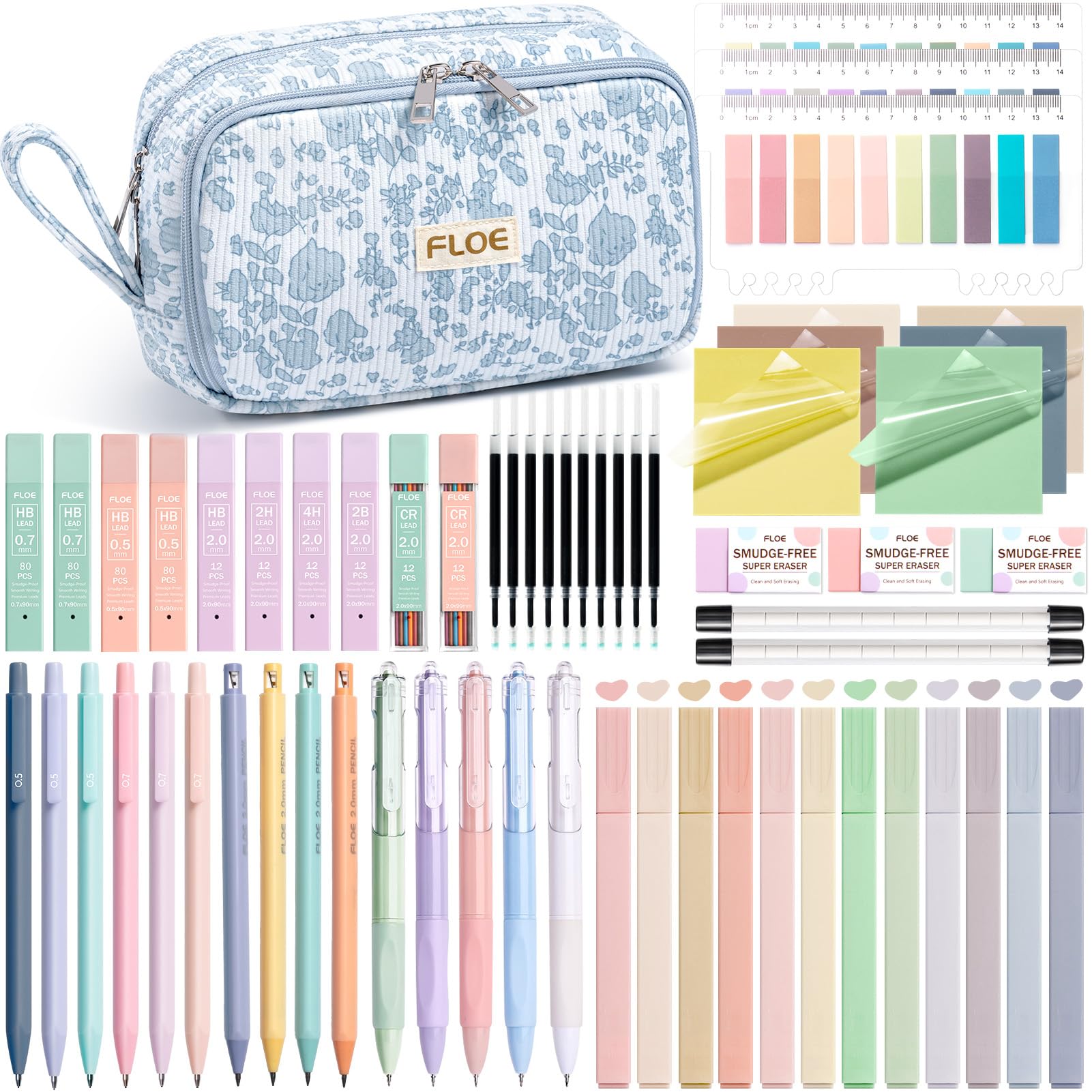 62PCS Aesthetic School Supplies, Cute Back to School Supplies College Essentials Preppy Stationary Set with Large Pencil Pouch Case, Pastel