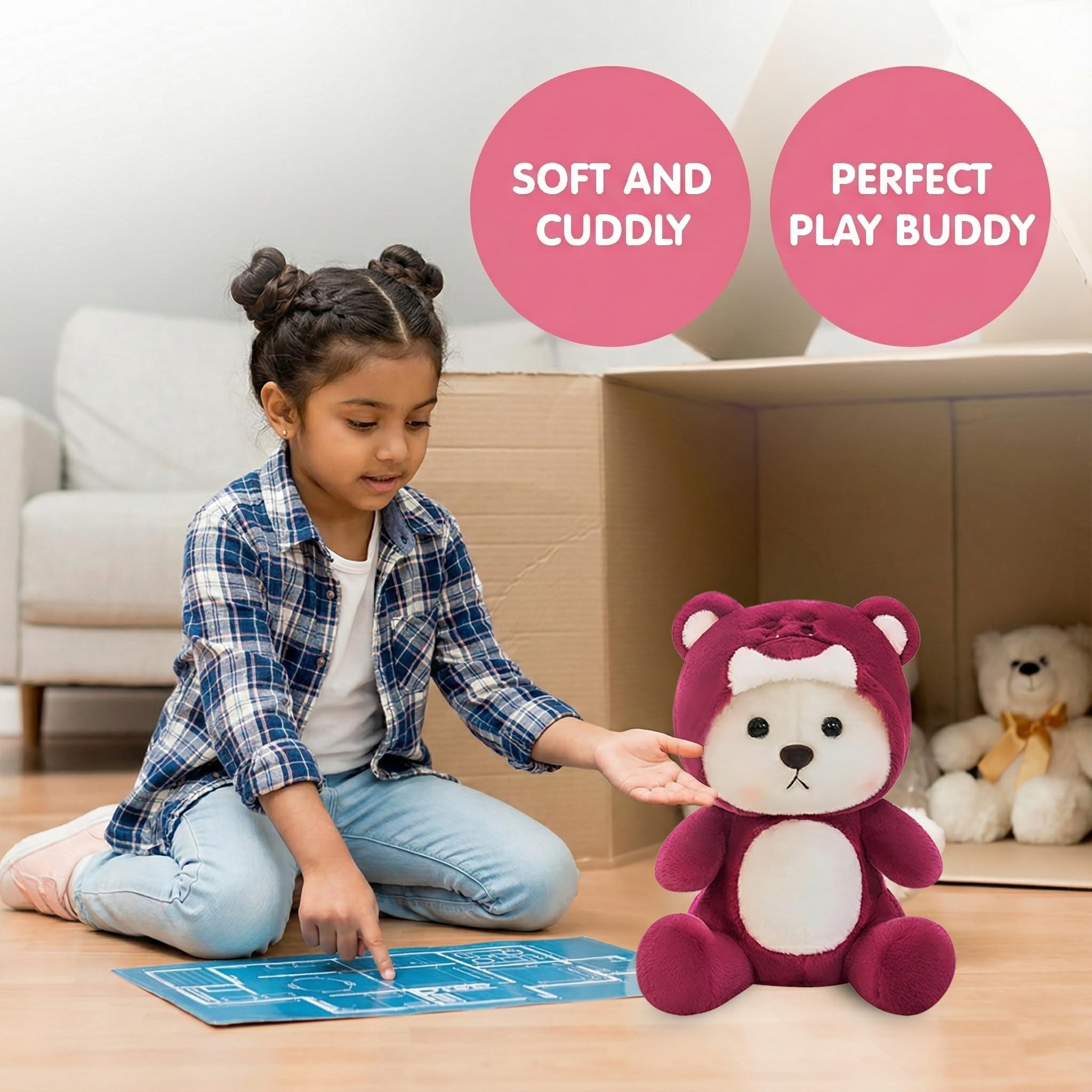 Kidology Plush Teddy Bear with Hood (Removable) - Ultra Soft Huggable Baby Stuffed Animal, Adorable Cuddly Toy for Kids & Girls, Perfect Birthday Valentine Gift for Girlfriend- 30 cm,Red 3