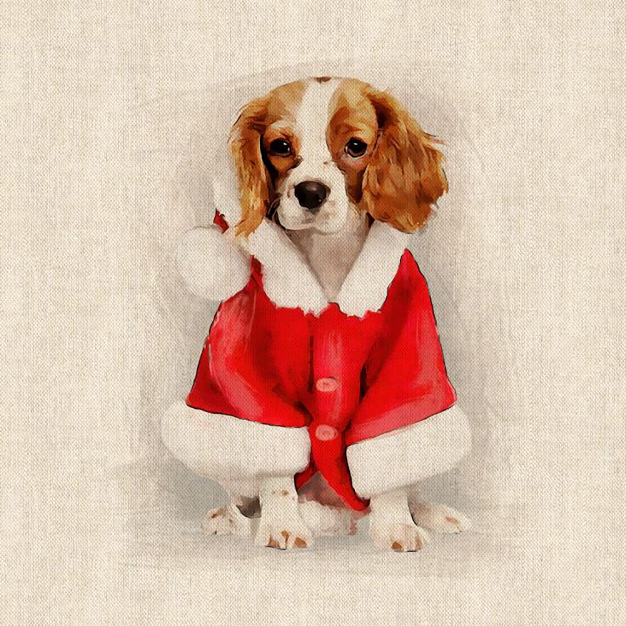 Christmas Xmas Digital Printed Cotton Rich Linen Look Quilting Craft Project Cushion Curtain Furnishing Upholstery Fabric Material (per Panel, Xmas King Charles)