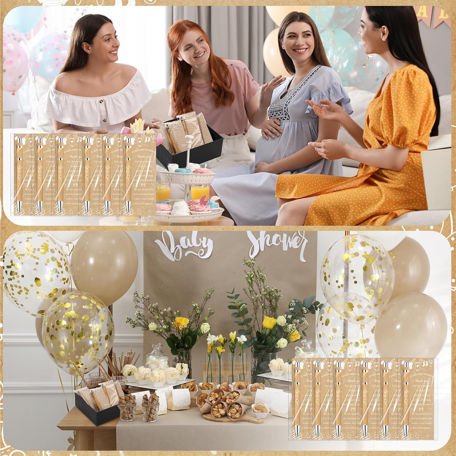 Zhanmai 50 Set Rustic Baby Shower Pens Favors Return Gifts for Guests Include 50 Bamboo Ballpoint Pens 50 Thank You Cards Baby Shower Thank You Gifts Game Prizes Gender Reveal Party Supplies