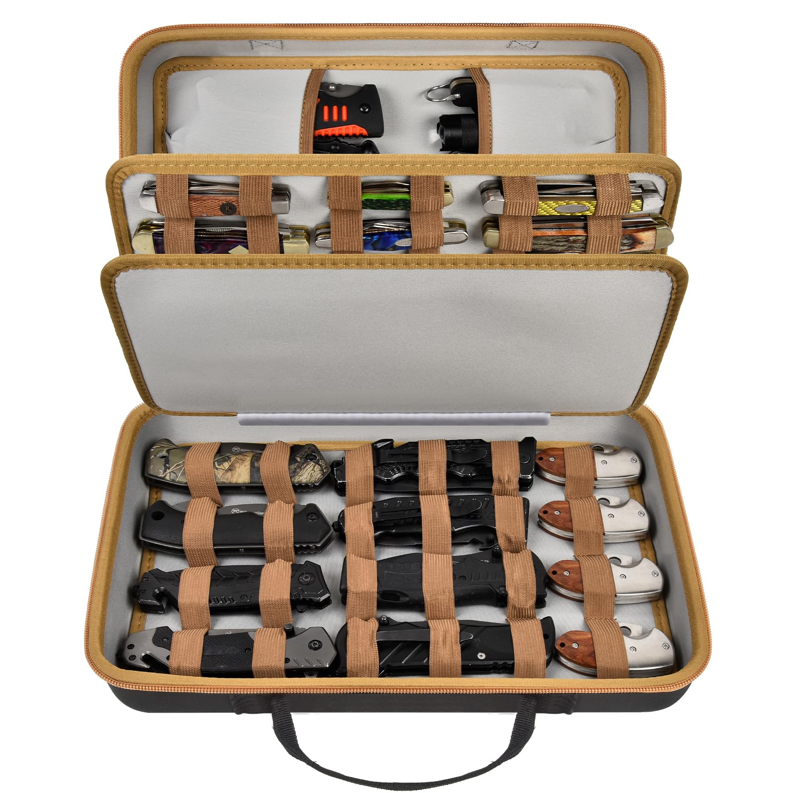 ANKHOH Knife Display Case for 56+ Pocket Knife, Folding Knives Storage Holder, Knife Collection Carrying Box for Tactical, Hunting, EDC, Survival, Camping, Mini Knives, Butterfly Knife Organizer-Case