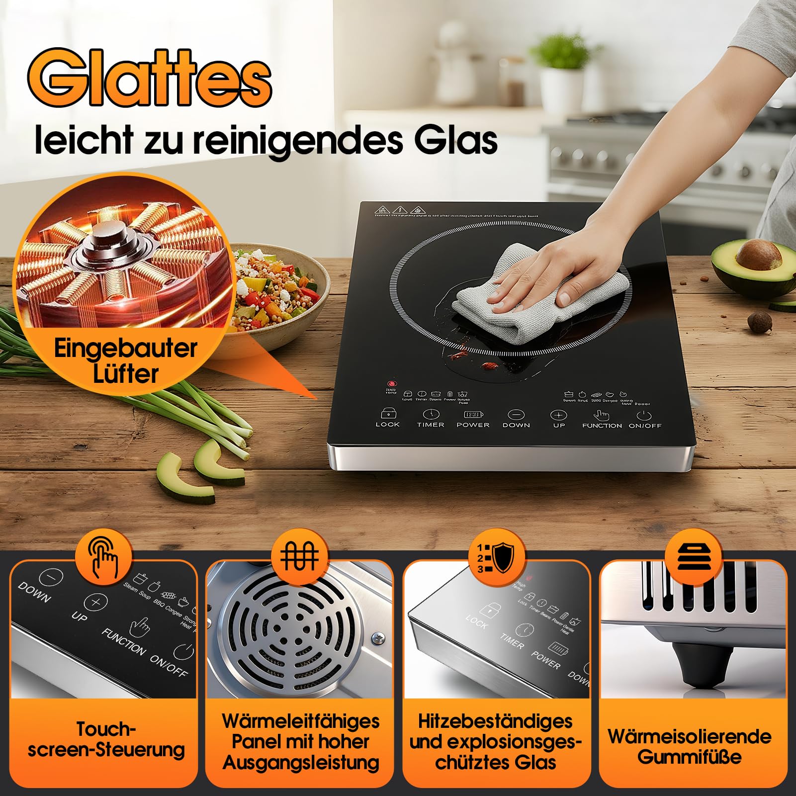 Glaskeramikkochfeld 220V 3500W Infrarot Einzelkochplatte mit Touch-Steuerung und Timer