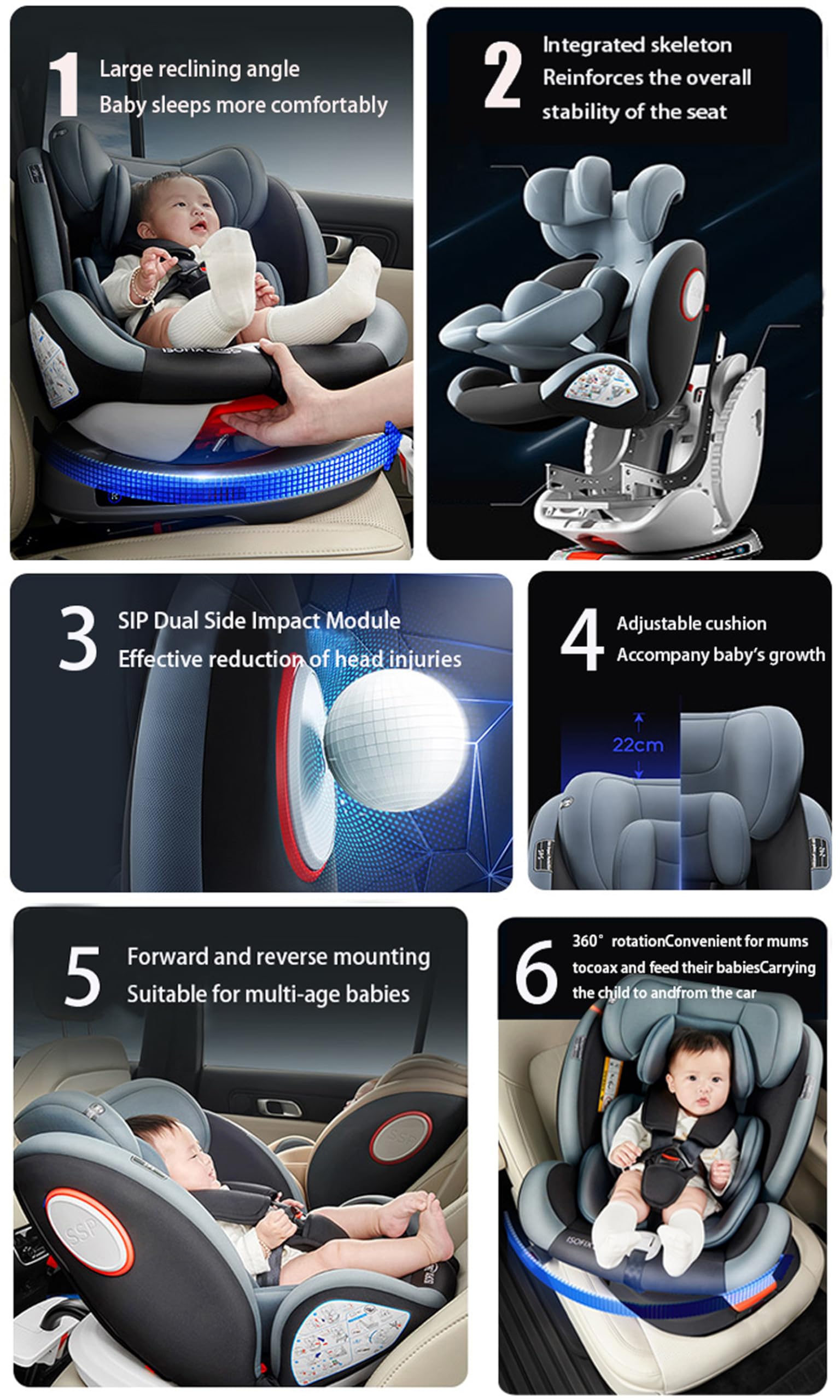 Magic ZC Giratorio 360° Silla Coche, Altura e Inclinación Ajustables Silla Coche Bebe, Anticolisión Sillita Bebe Coches, Fácil de Limpiar Sillita Bebes Coches (Black without Foot Rest Frame)