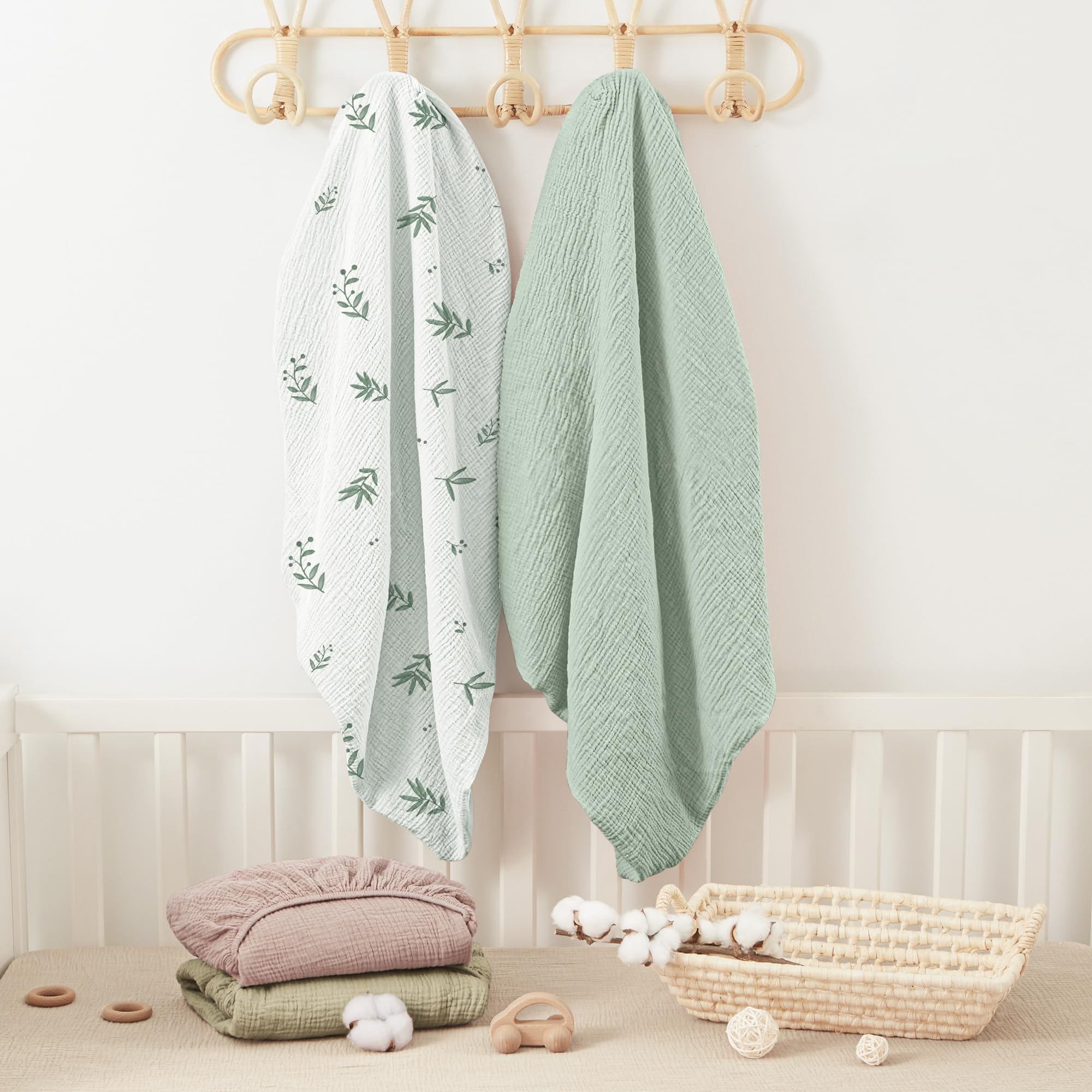 Bearmoss Sábana de Muselina, 100% Algodón, para Colchón Estándar de Cuna y Colchón de Cama Infantil, 60 x 120 cm/70 x 140 cm,Sabana Bajera Cuna Ajustables para Cama Auxiliar (Verde, 70x140)