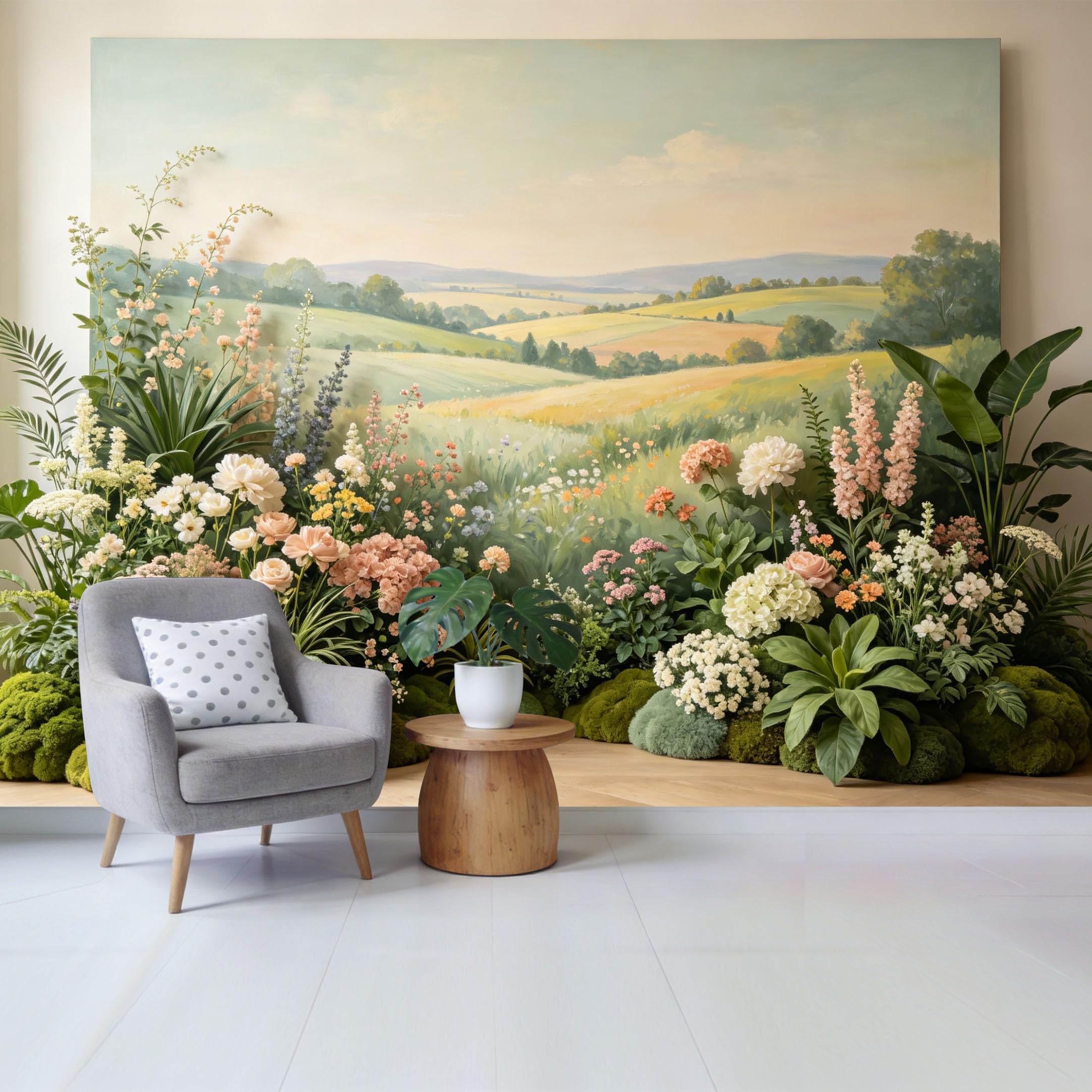 Qzlithotic Yq2605251114 Custom Size Wall Mural Pastoral Landscape Wildflower Meadow Oil Painting Style Selfadhesive Wall Fabric Removable Wallpaper For Home Office Decor