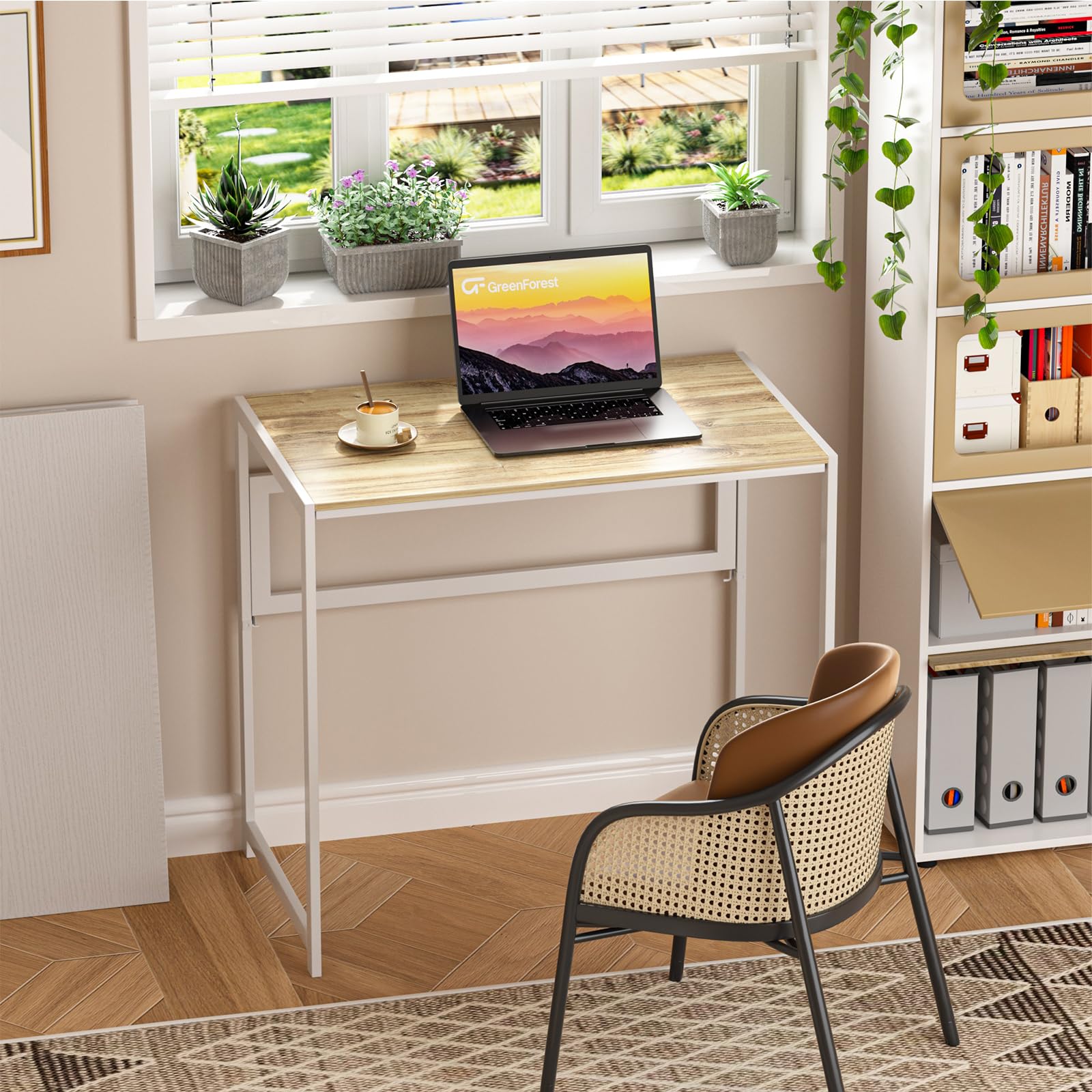 GreenForest Escritorio Plegable sin Montaje, 80x48 Mesa Portátil y Estable | Folding Desk Multifuncional para Ahorrar Espacio, para Oficina en Casa, Gaming y Picnic, Beige