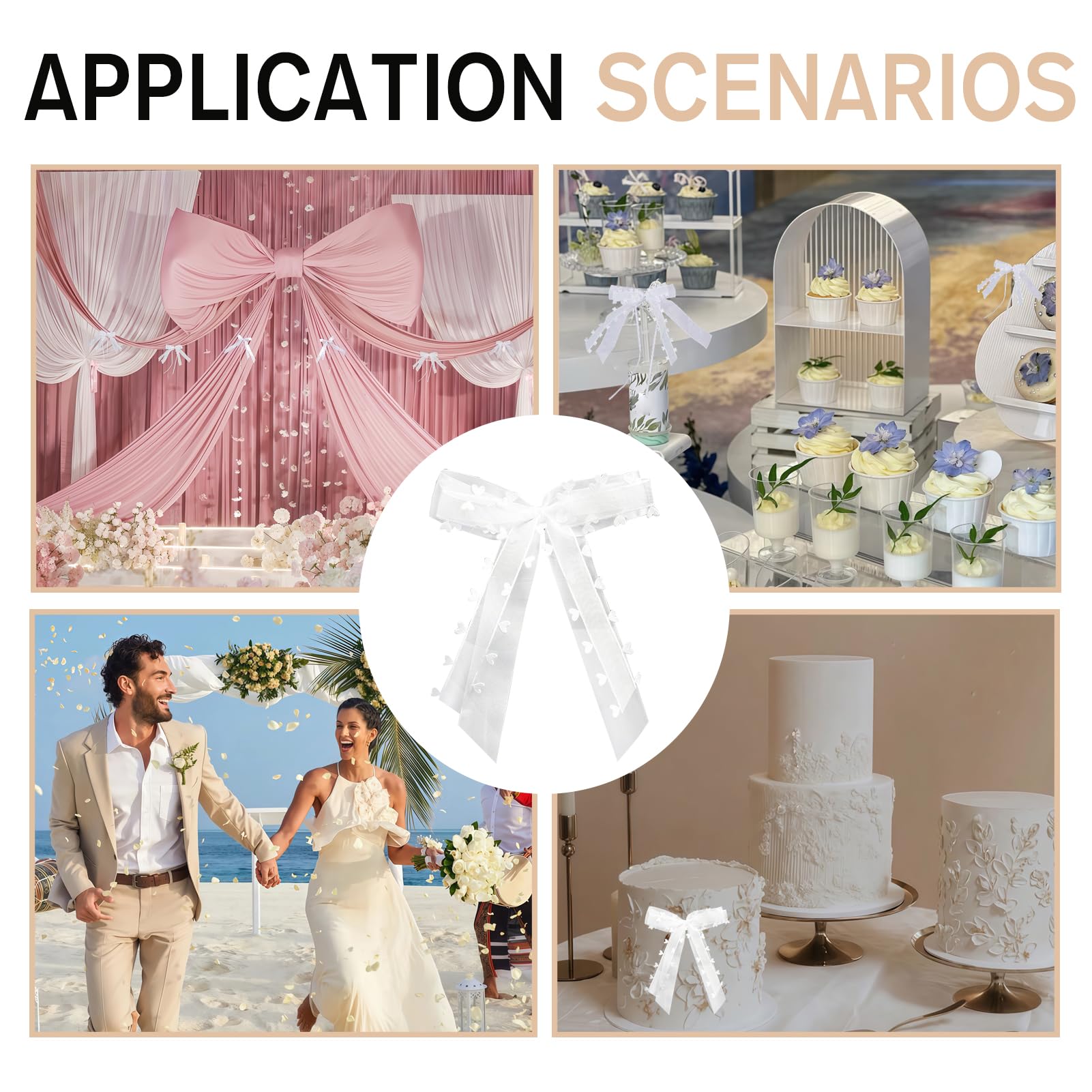Noeud Voiture Mariage 10 Pièces Ruban Cœur Décoration Capot Portière Rétroviseur