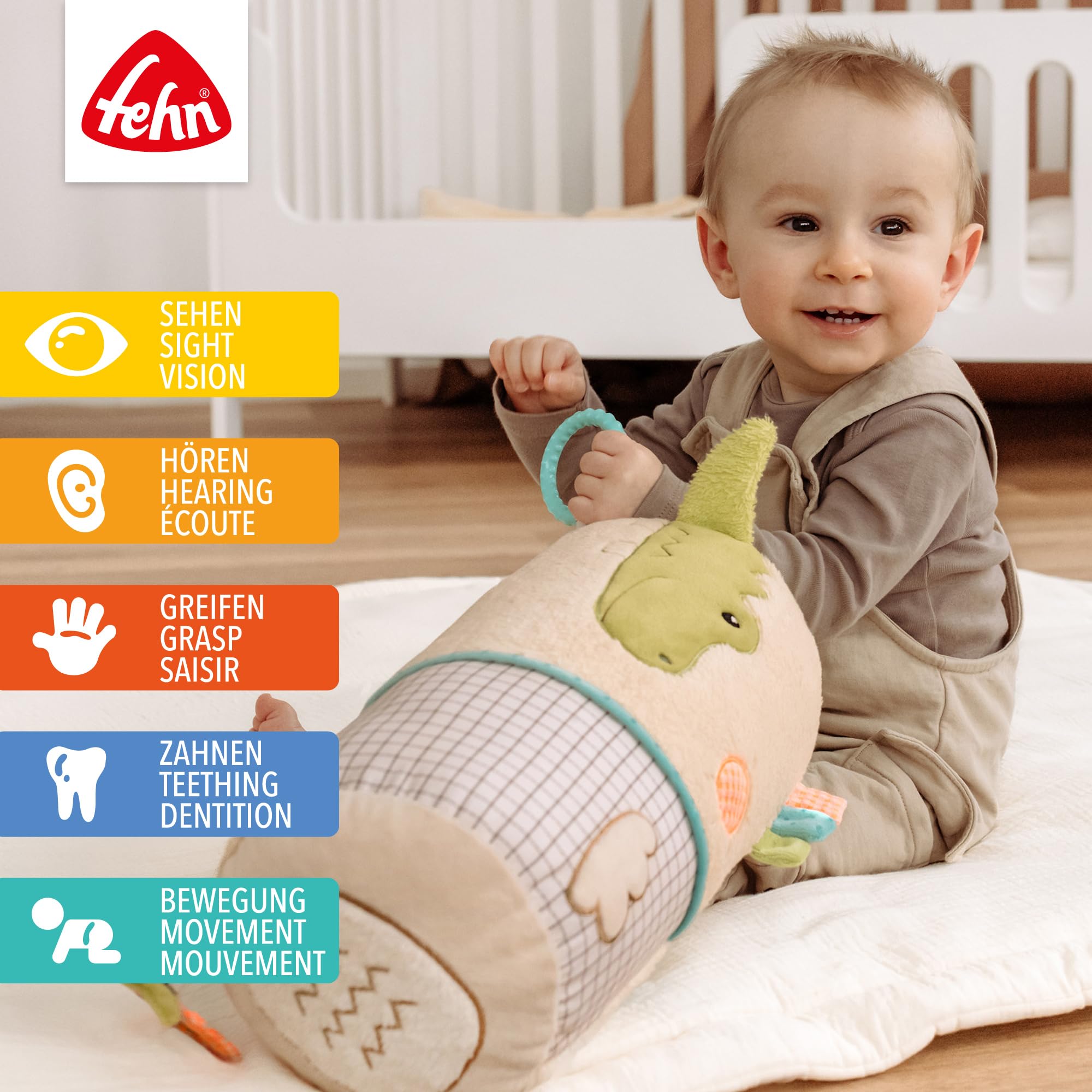 Fehn Capybara - Rouleau d'éveil au design Capybara avec fonctions de jeu - Jouet pour bébé favorise la motricité, la coordination et les sens - Jouet d'éveil pour bébés et tout-petits à partir de 0
