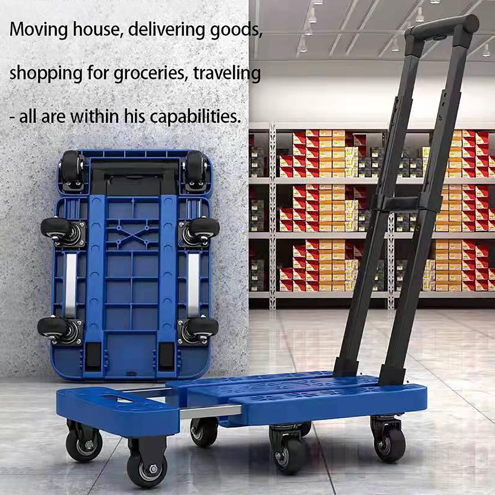 Carrello pieghevole con 6 ruote, capacità di carico di 99,8 kg, antiscivolo, manico retrattile, perfetto per trasportare alimenti e oggetti pesanti