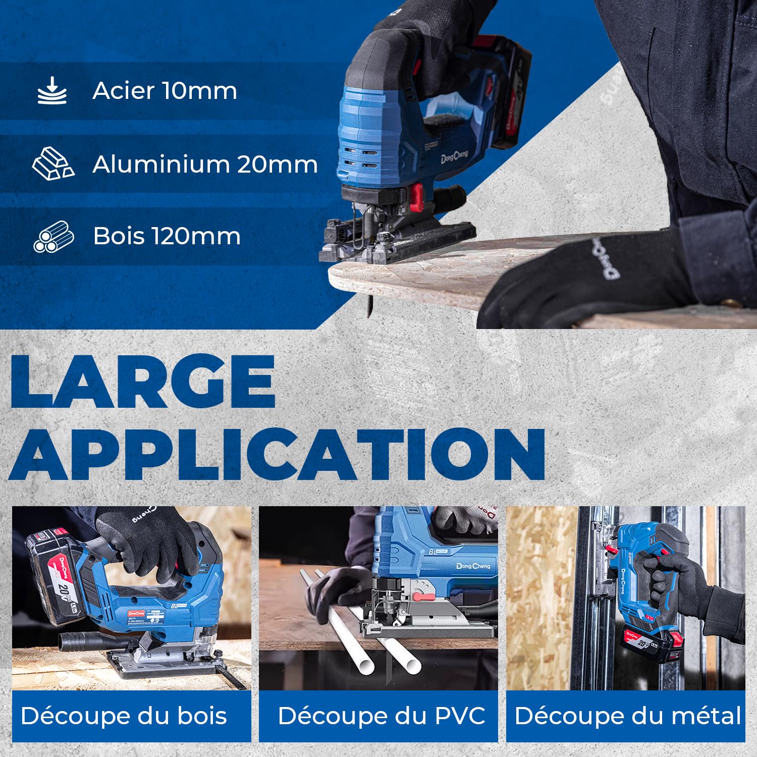 Dong Cheng Scie Sauteuse Sans Fil 18V Sans Balais, Scie Sabre Pendulaire course de 26 mm, 6 Vitesses, Coupe Biseau 0-45°, Double LED & Souffleur - Avec Batterie 4Ah, 6 Lames, Chargeur et Caisse Pro