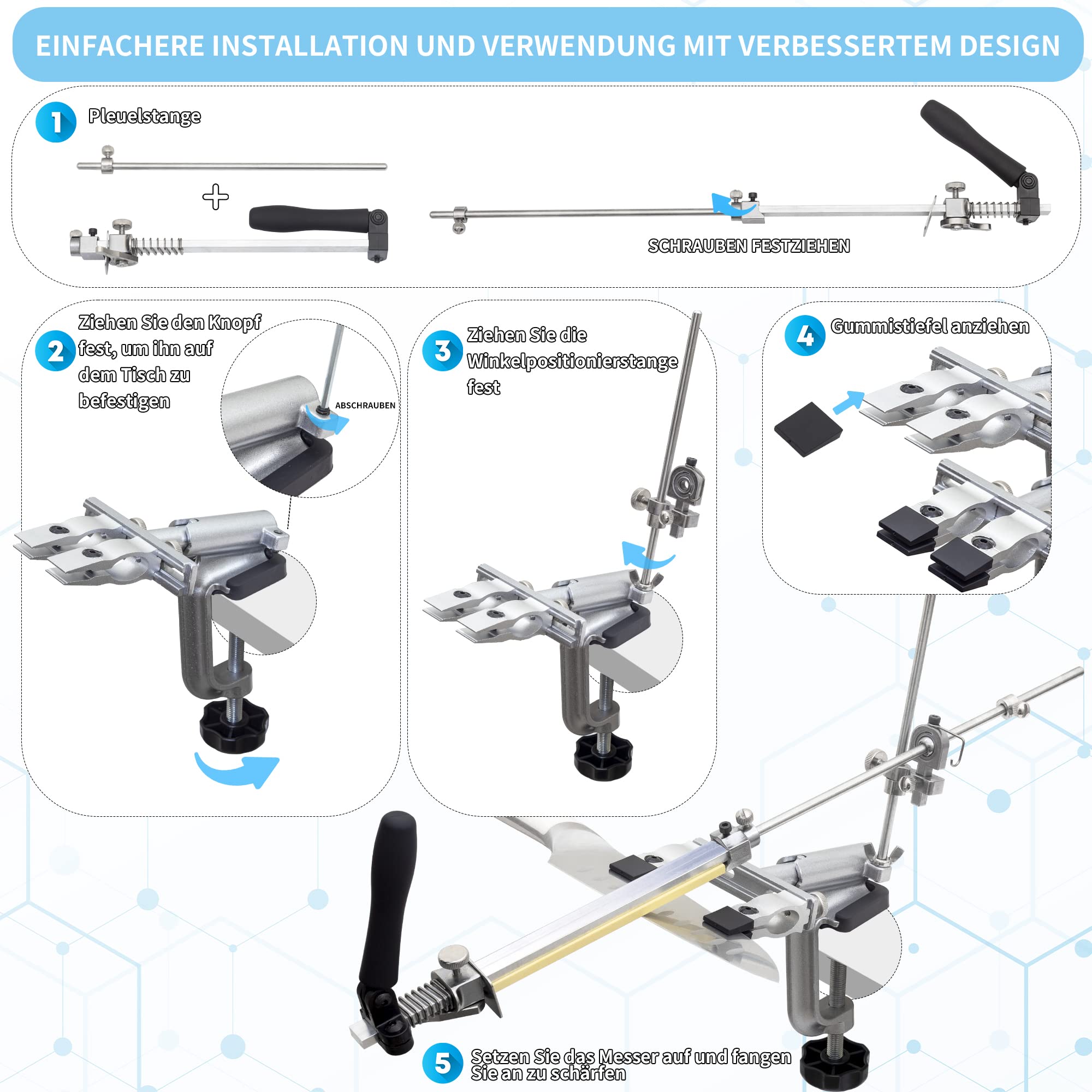 CWOVRS Aiguiseur de Couteaux, RX-009 Affûteur Couteaux à Angle Fixe Rotatif à 360°, Curseur et Fixation Précis Améliorés, Kit de Système d'Affûtage de Couteaux à Cuisine, 10 Pierre Kit