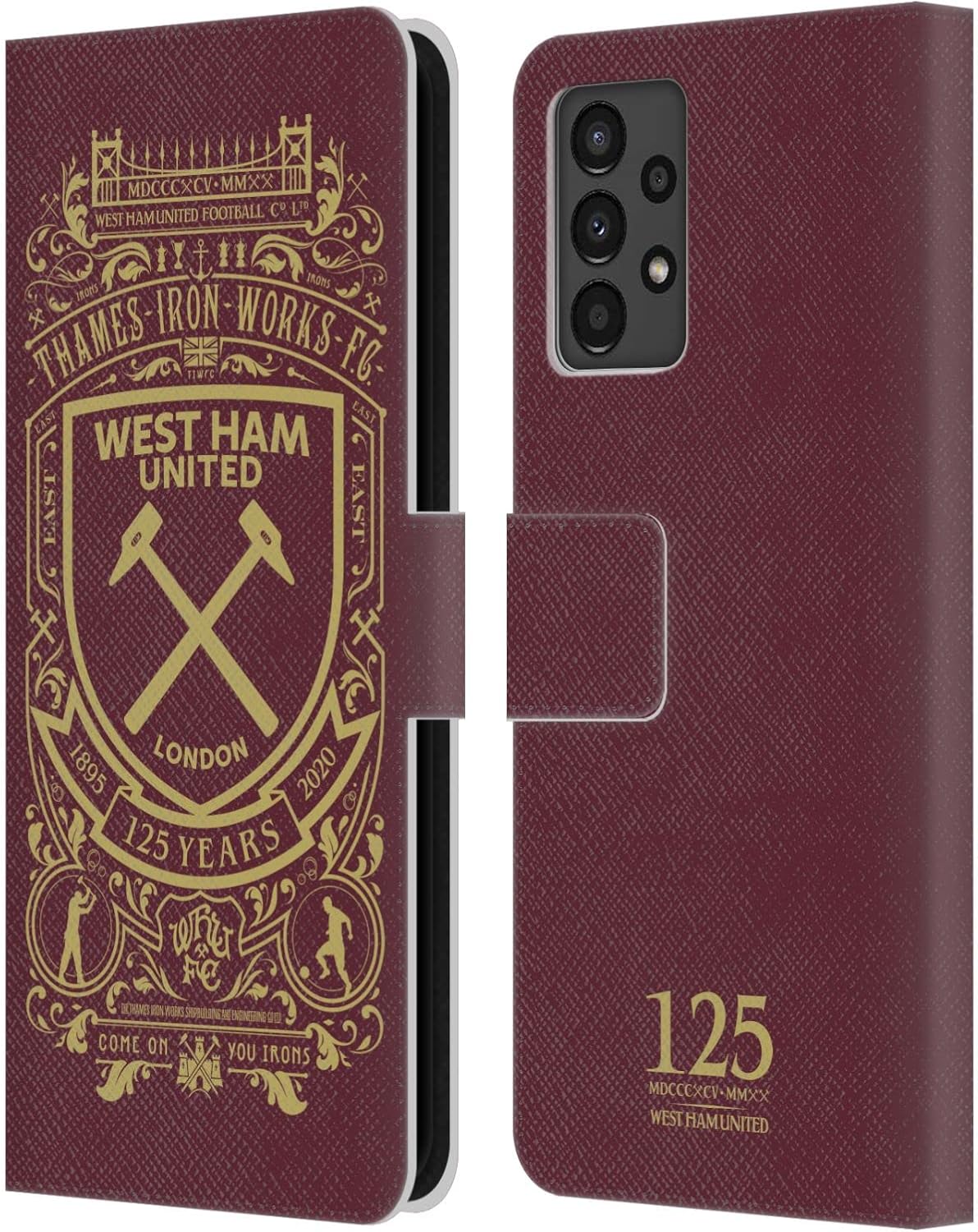 Head Case Designs Officially Licensed West Ham United FC Thames Iron Works FC 125 Year Anniversary Leather Wallet Case Compatible with Samsung Galaxy A13 (2022)
