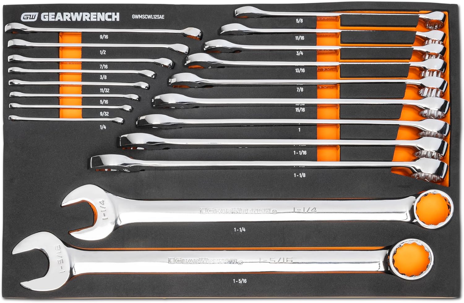 GEARWRENCH 19 Piece 12 Pt Long Pattern Combination SAE Wrench Set in Foam Storage Tray