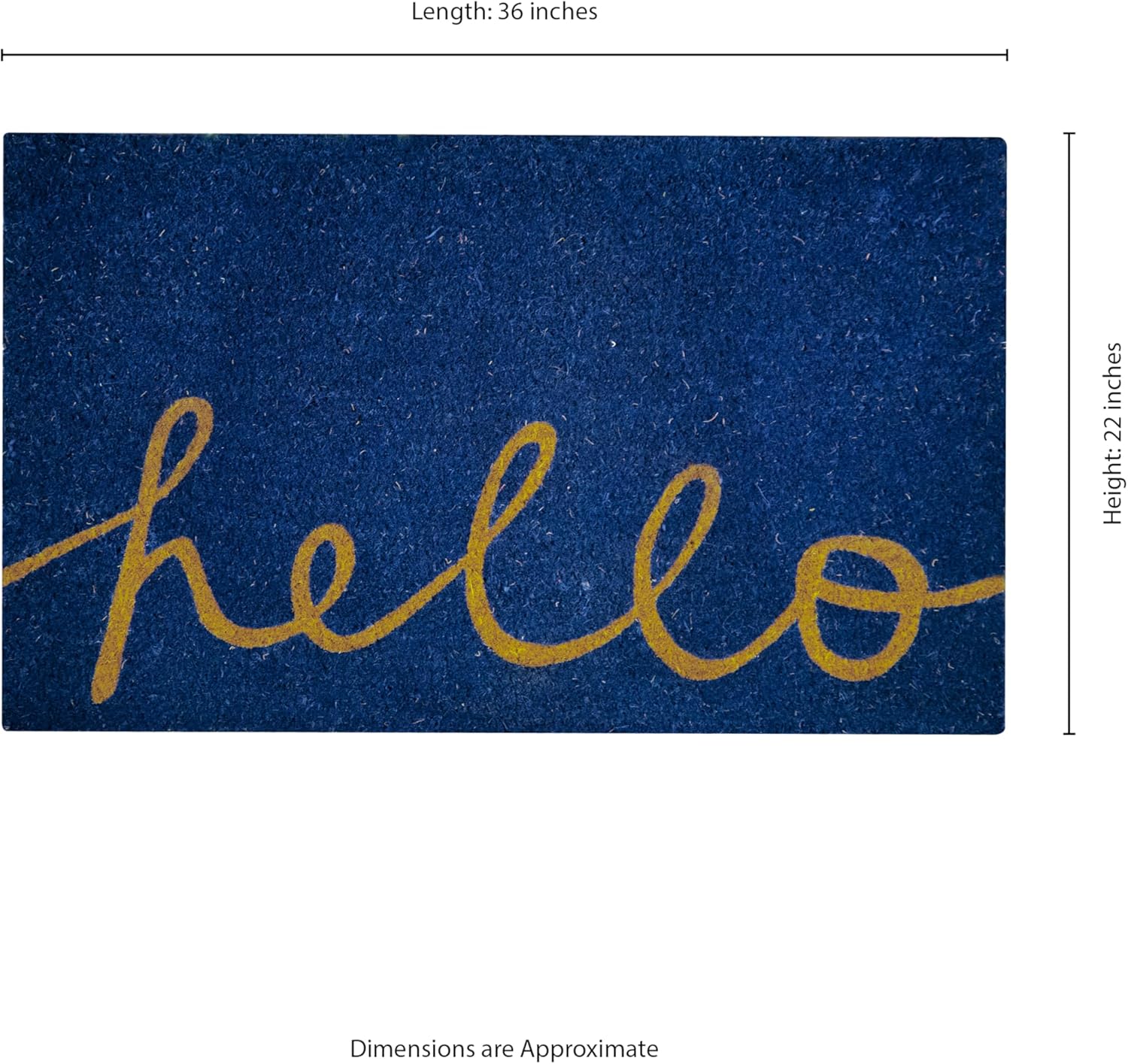 MSI Blue Hello Coir Doormat 22 inch x 36 Inch Heavy Duty Mat, Indoor and Outdoor Doormat, Water Resistant, Easy Clean Mats for Entry, Garage, Patio, High Traffic Areas, Blue - Beige