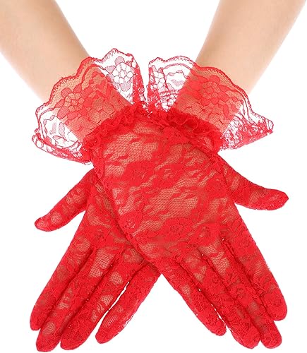 SATINIOR Ladies Lace Gloves for Women Tea Party Elegant Short Courtesy Gloves for Wedding Dinner Opera Parties