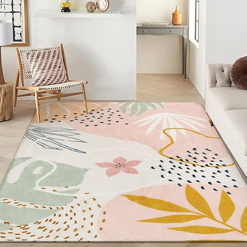 Lahome Pink Rug Machine Washable Area Rugs - 6x9 Non-Slip