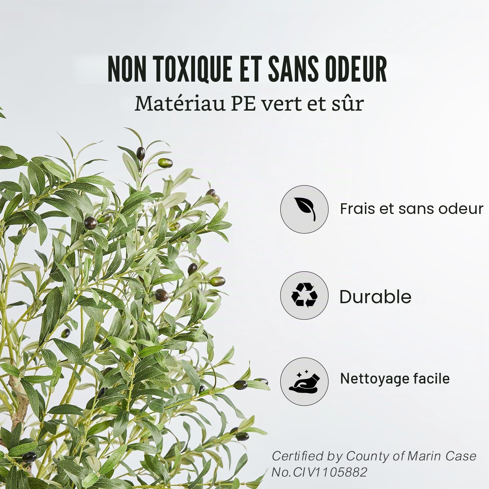 VEVOR Faux Arbre 155 cm Vert Plante Artificielle PE Haut Olivier avec Pot 150x125 mm