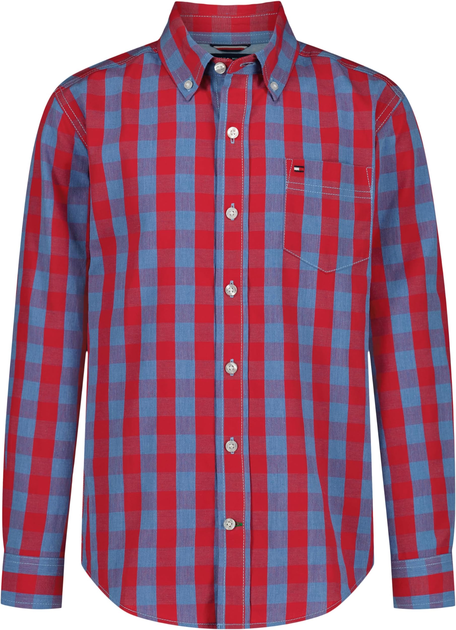 Tommy Hilfiger Boys' Long Sleeve Woven Button-down Shirt, Lightweight & Breathable