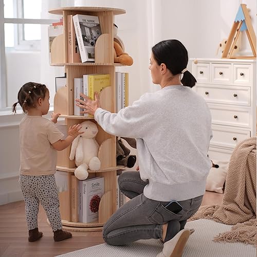 Miniatura 3 de Estantería giratoria, estantería giratoria de 4 niveles para niños, estante de almacenamiento de pie de 360 niveles para niños y adultos,