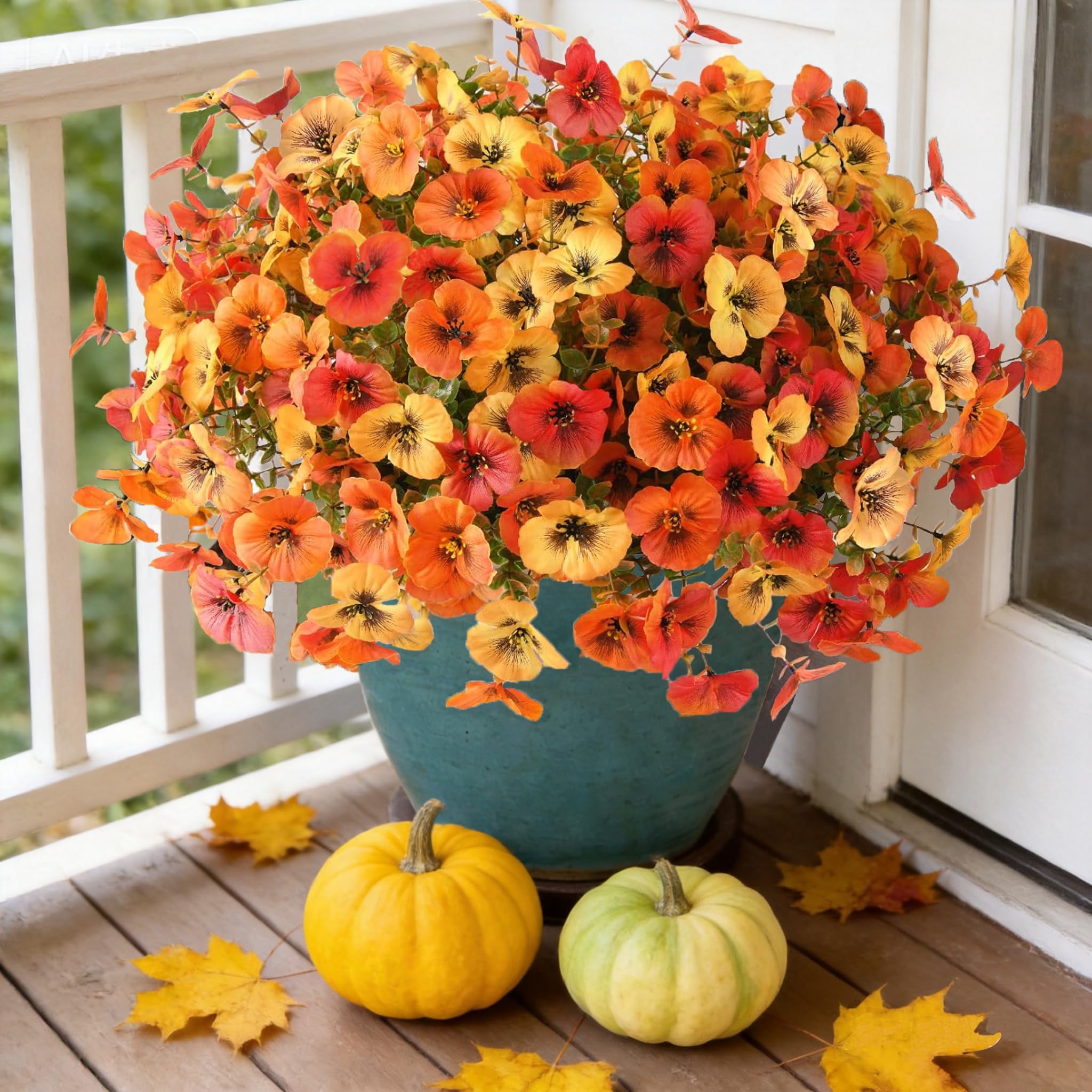 Tosoda 12 Bundles Artificial Flowers for Indoor Outdoor Realistic UV Resistant Pansy Flowers for Winter and Spring Garden Decor, Graves, Window Boxes, Hanging Baskets (Autumn Yelllow)