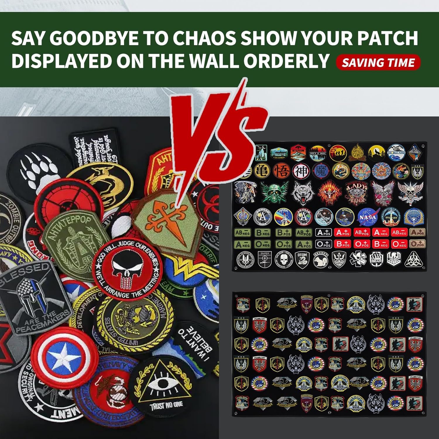 Super Large 47x45 inch Tactical Patch Display Wall Panel Holder Foldable Rolling Nylon Cloth Board Poster Frame Orginizer Hang to Wall for Showing Hook and Loop Morale Combat Emblems Badges