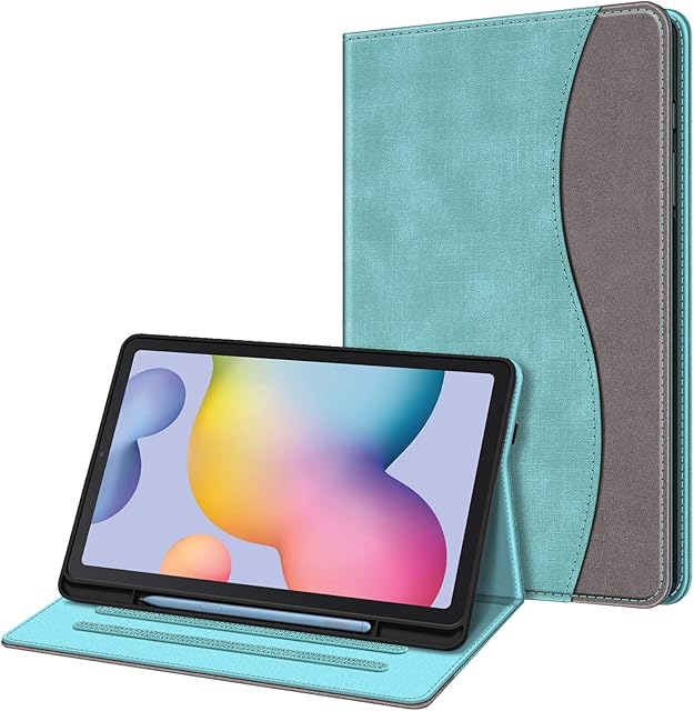 FINTIE Case for Samsung Galaxy Tab S6 Lite 10.4 Inch 2022/2020 (Model SM-P610/P613/P615/P619) with S Pen Holder, Multi-Angle Viewing Folio Stand Cover with Pocket, Auto Wake/Sleep, Denim Turquoise
