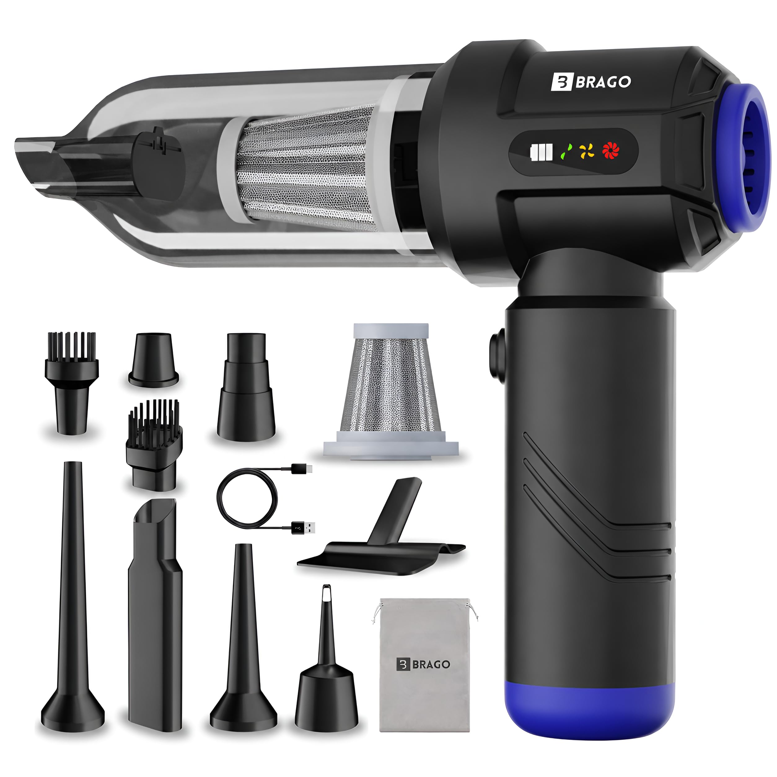 Brago TurboVac 4-in-1 Cordless Vacuum Cleaner for Car & Home Use | 18,000Pa Suction | 9600mAh | BLDC Motor | 40 mins Runtime | 3 Speed Suction | Portable Blower & Vacuum Cleaner-image-15