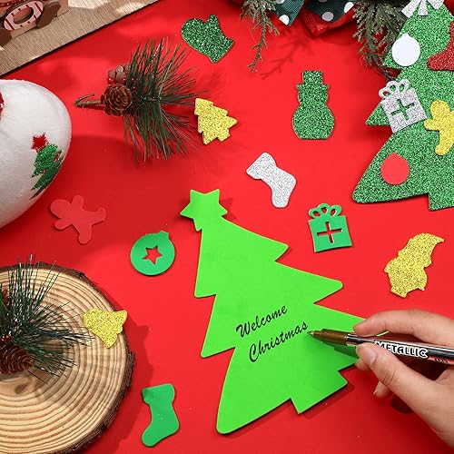 Miniatura 5 de 24 kits de calcomanías de espuma para árbol de Navidad, autoadhesivas a granel, calcomanías de espuma con purpurina para el invierno, kits de