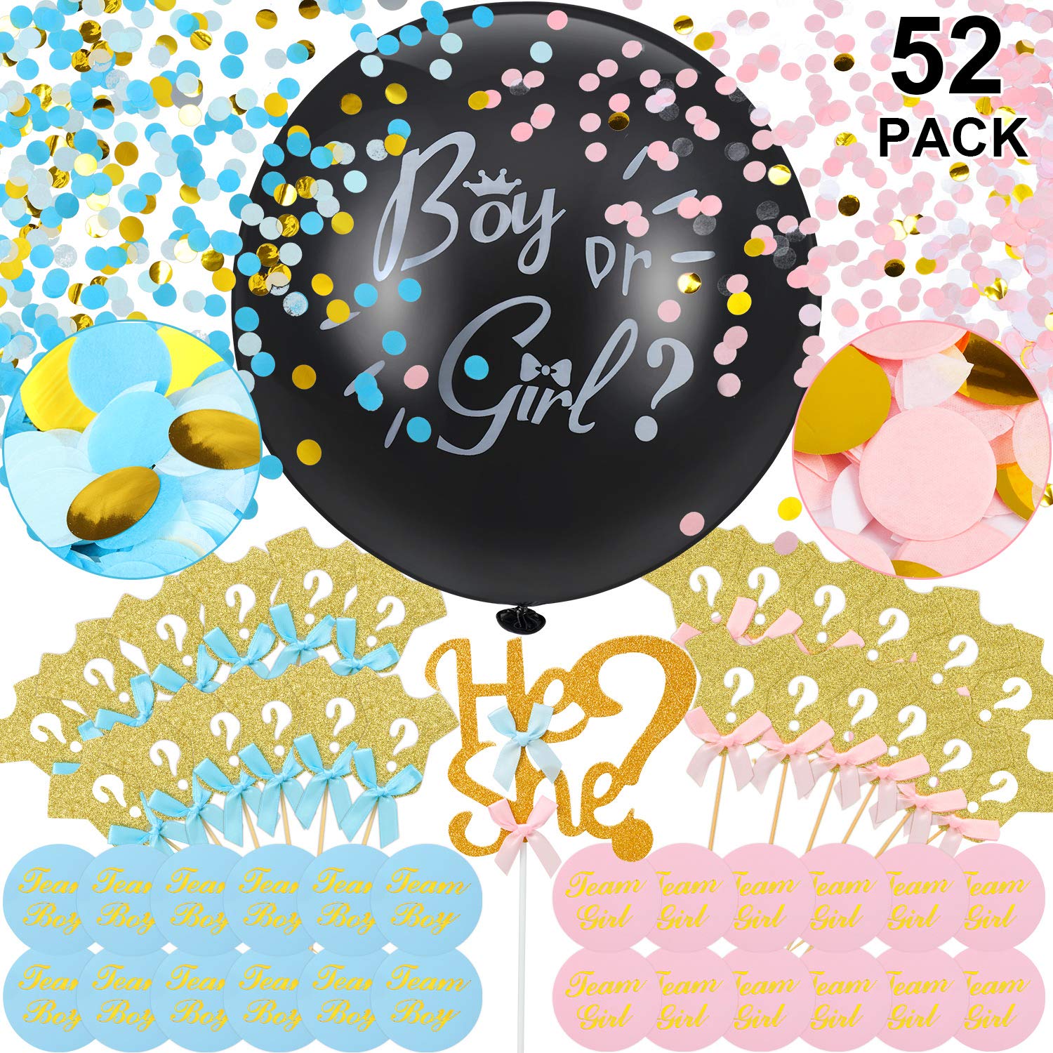 Buy 36Inch Black Balloon for Gender Reveal Pink and Blue Confetti