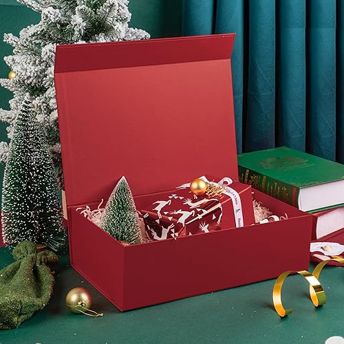 Miniatura 6 de WRAPAHOLIC 1 caja de regalo de Navidad con tapa, 13.3 x 9 x 4 pulgadas, caja de regalo con diseño de letras, caja de regalo plegable con cierre