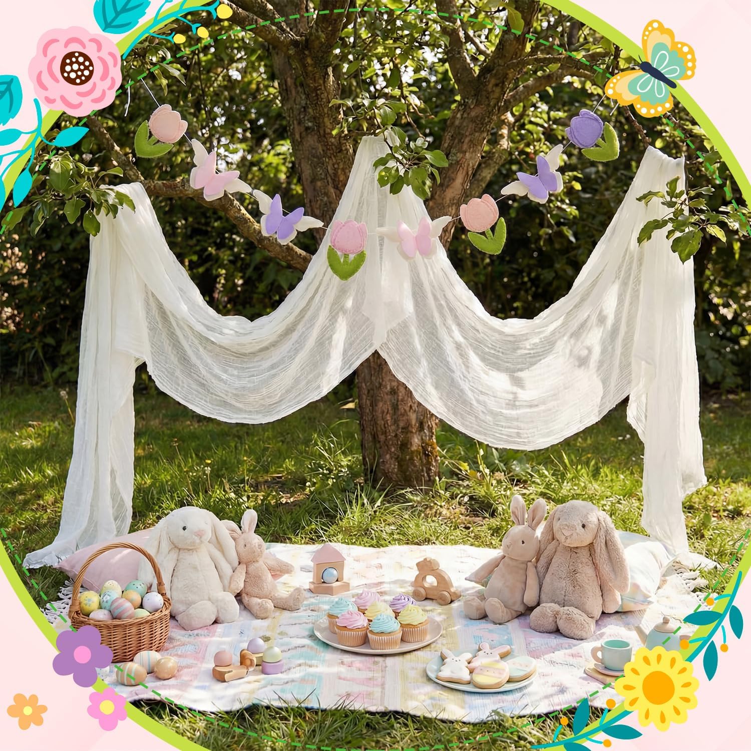 SmoothNovelty Spring Felt Garland Easter Decorations for Home 4.9 ft Felt Tulip Flower Butterfly Garland Handmade Hanging Banner for Mantel Easter Spring Floral Baby Shower Birthday Party Wall Decor