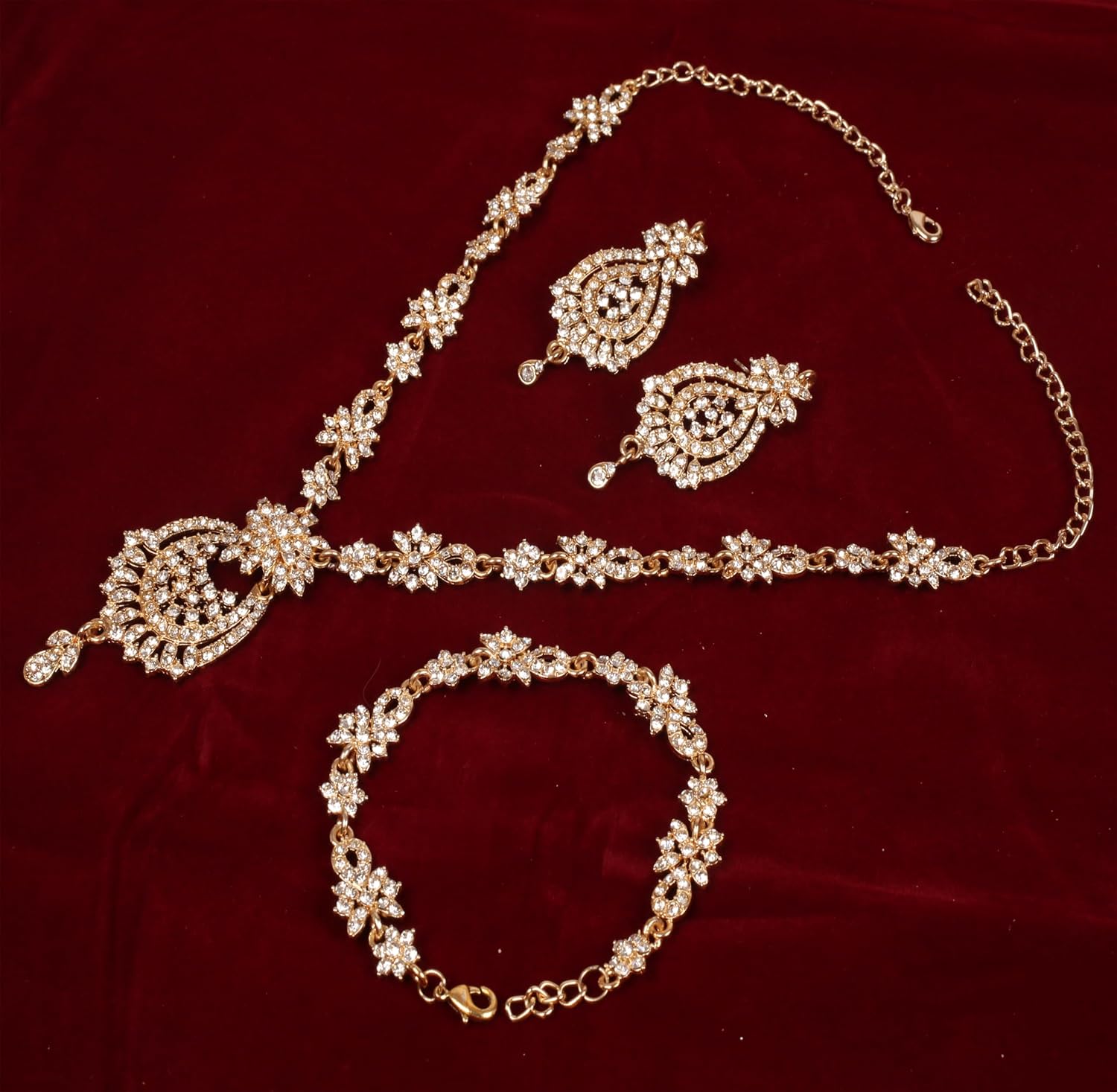 Touchstone Indian jewelry sets for women maang tikka wedding guest gold necklace bollywood jewellery set pageant elegant prom bride accessories western crystal chunky rhinestone necklaces - Image 8